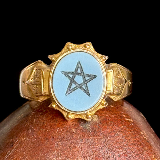 Antique Victorian Sardonyx Ring in 15 Carat Gold; Circa 1867