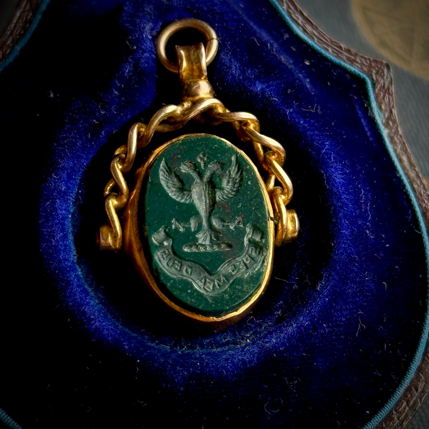 Antique Bloodstone Intaglio Fob in 9 Carat Gold; Circa 1900
