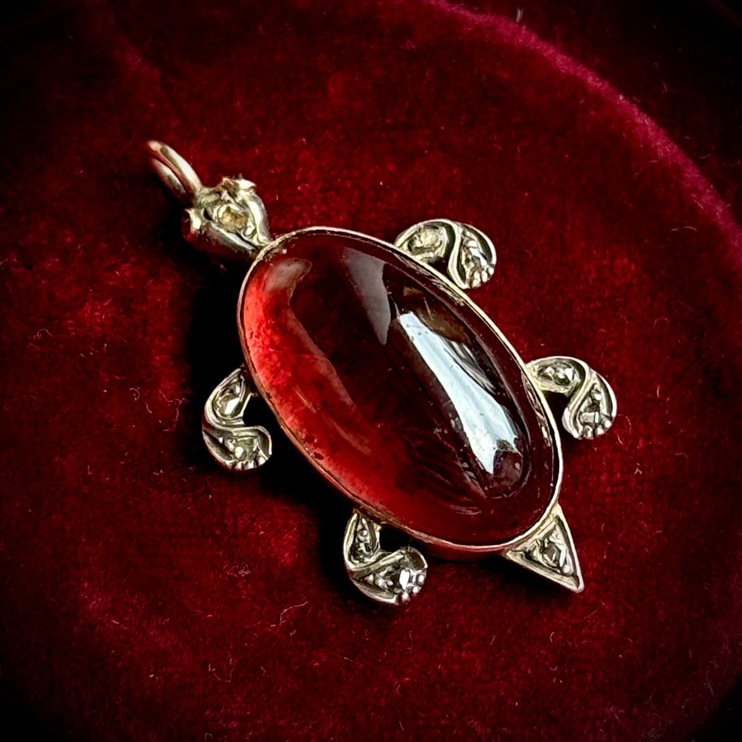 Antique Victorian Garnet & Diamond Turtle Pendant