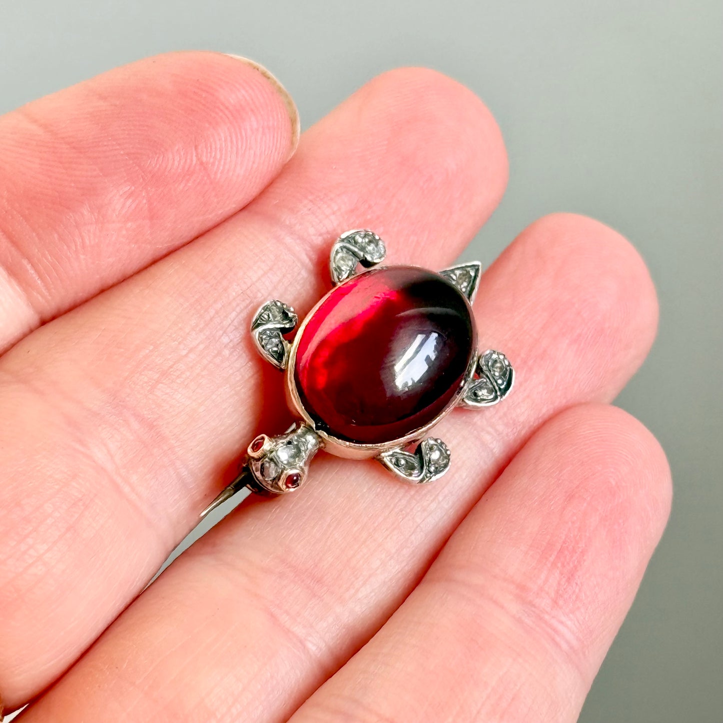 Early Victorian Garnet & Diamond Turtle Brooch