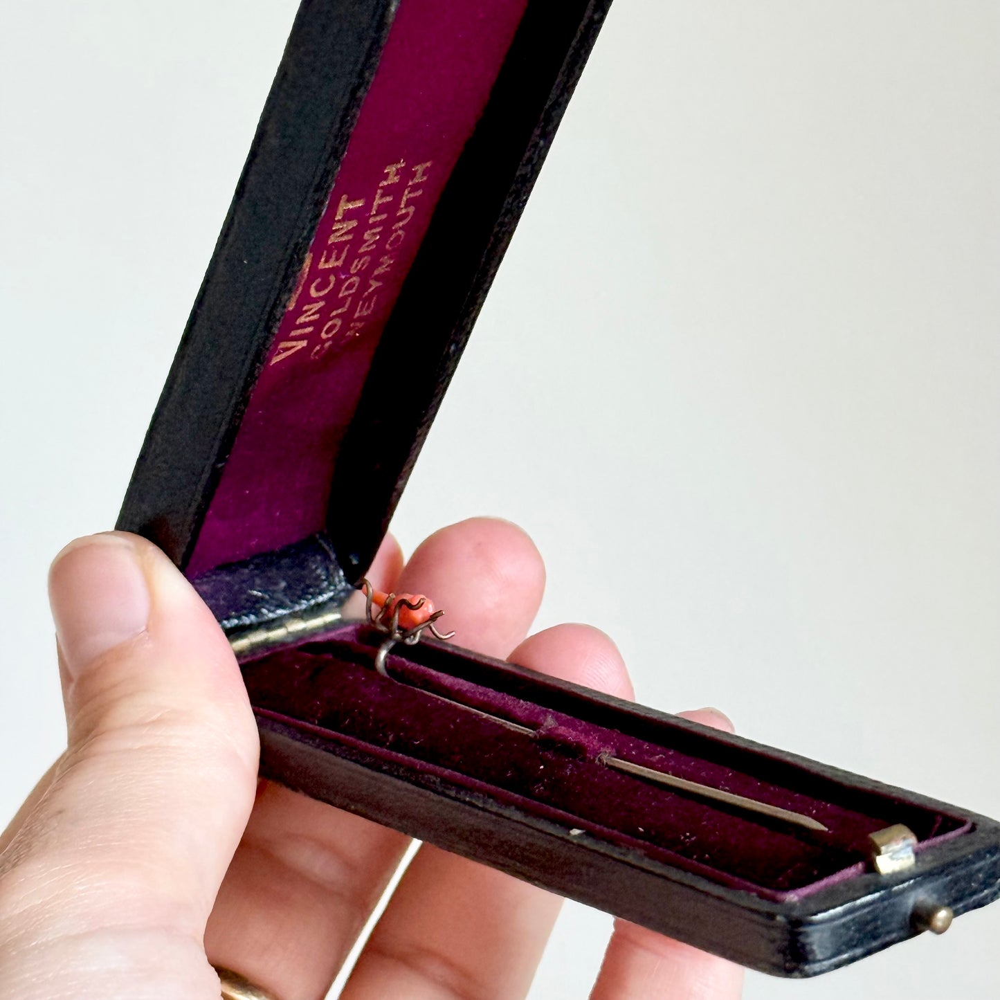 Antique Coral Boxed House Fly Stick Pin; Circa 1895