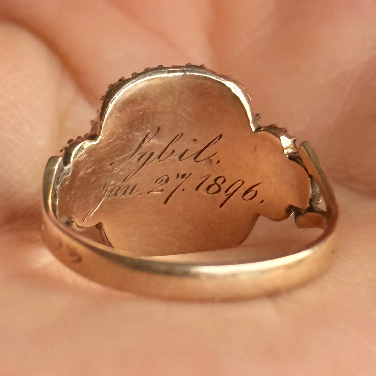 Antique Victorian Pearl Mourning Ring; Circa 1896