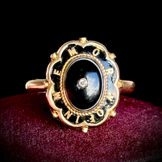 Antique Diamond Bulls Eye Mourning Ring 9 Carat gold; Circa 1860