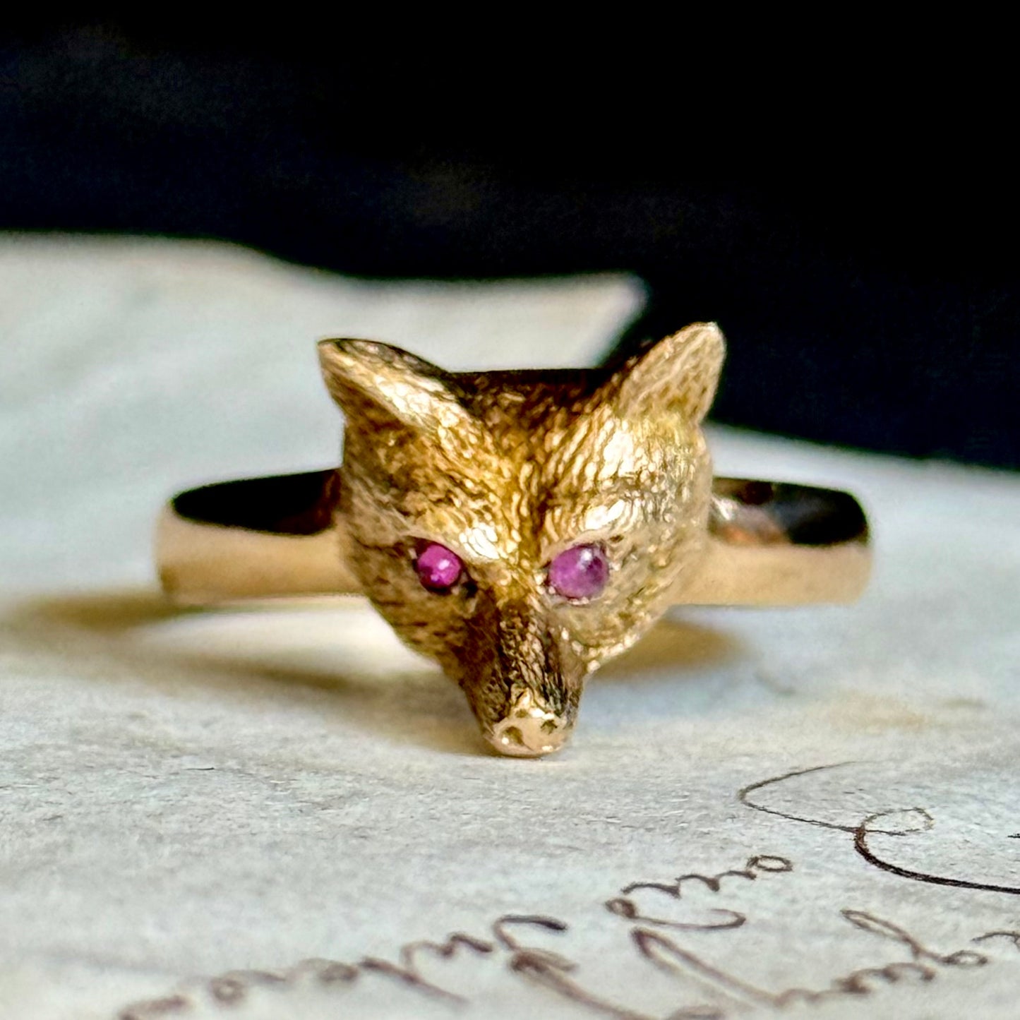 Antique Ruby Fox Head Ring in 9 Carat Gold
