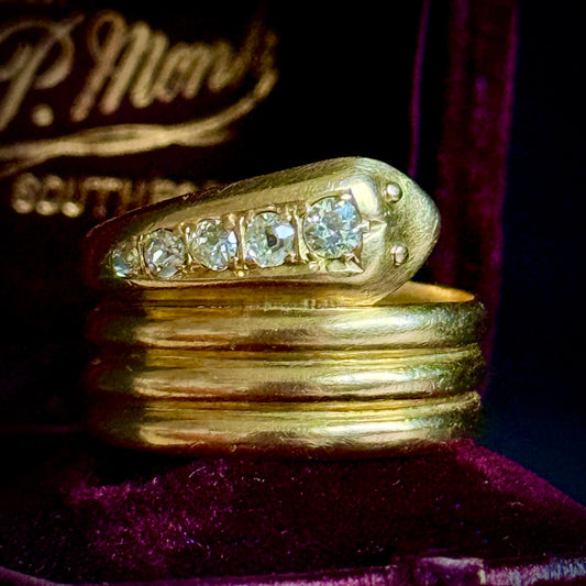Superb Antique Diamond Snake Ring in 18 Carat Gold; Circa 1912