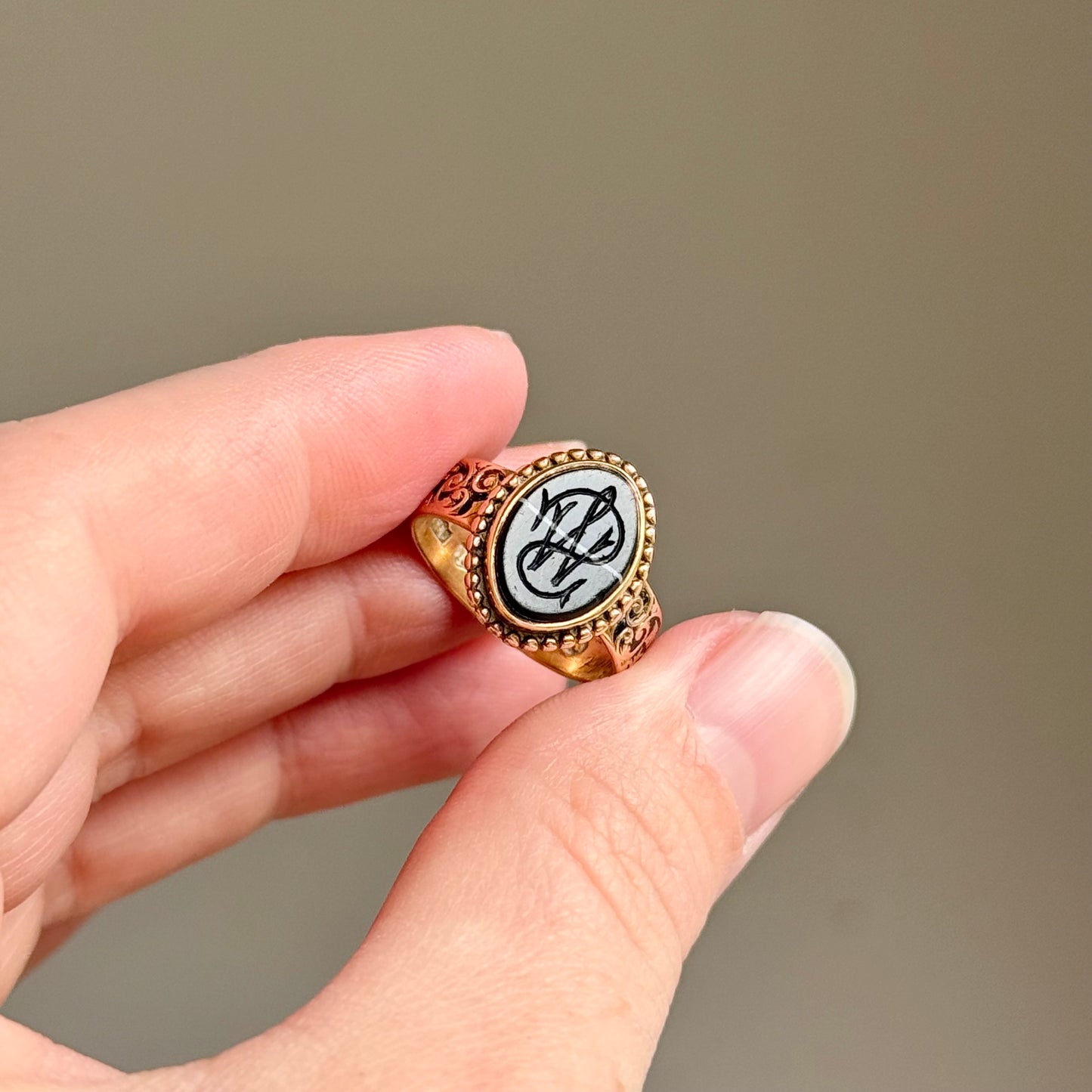 Victorian Intaglio Agate Mourning Ring'; Circa 1867