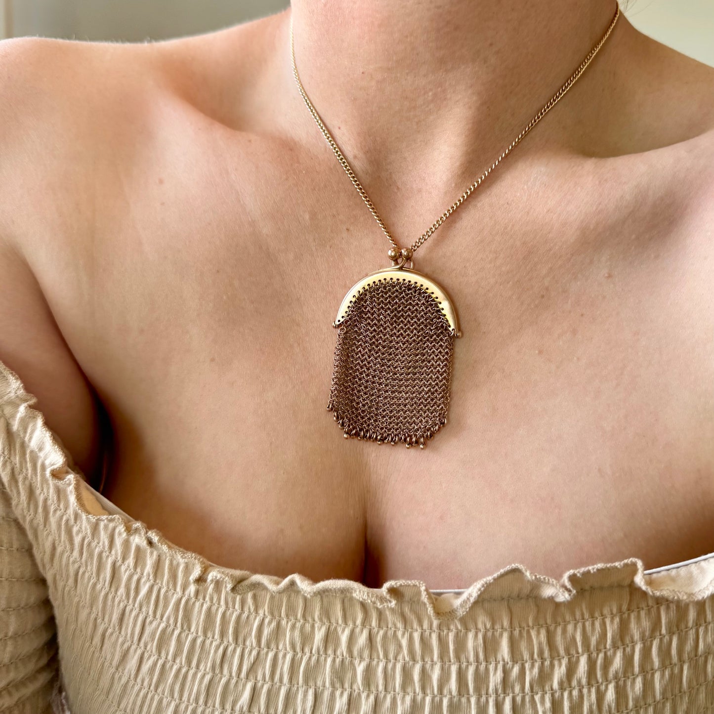 Antique Miniature Woven Mesh Purse Pendant