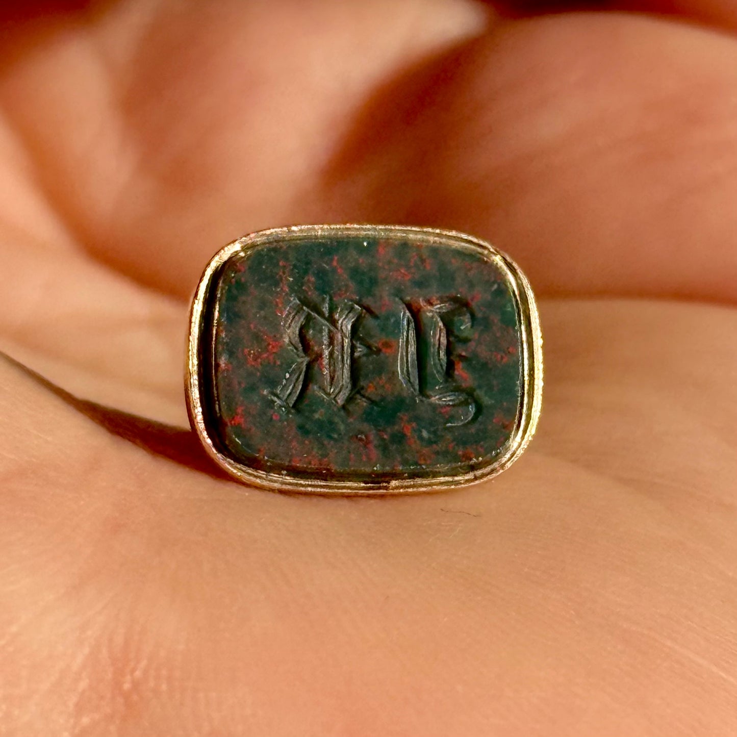 Antique Bloodstone Intaglio Fob in 9 Carat Gold; Circa 1897