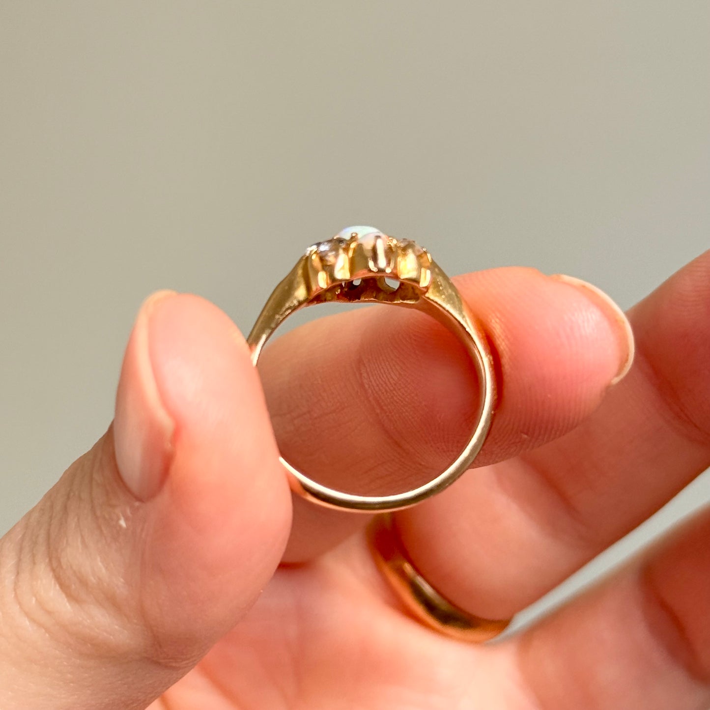 Edwardian Opal and Diamond Ring in 18 Carat Gold; Circa 1900