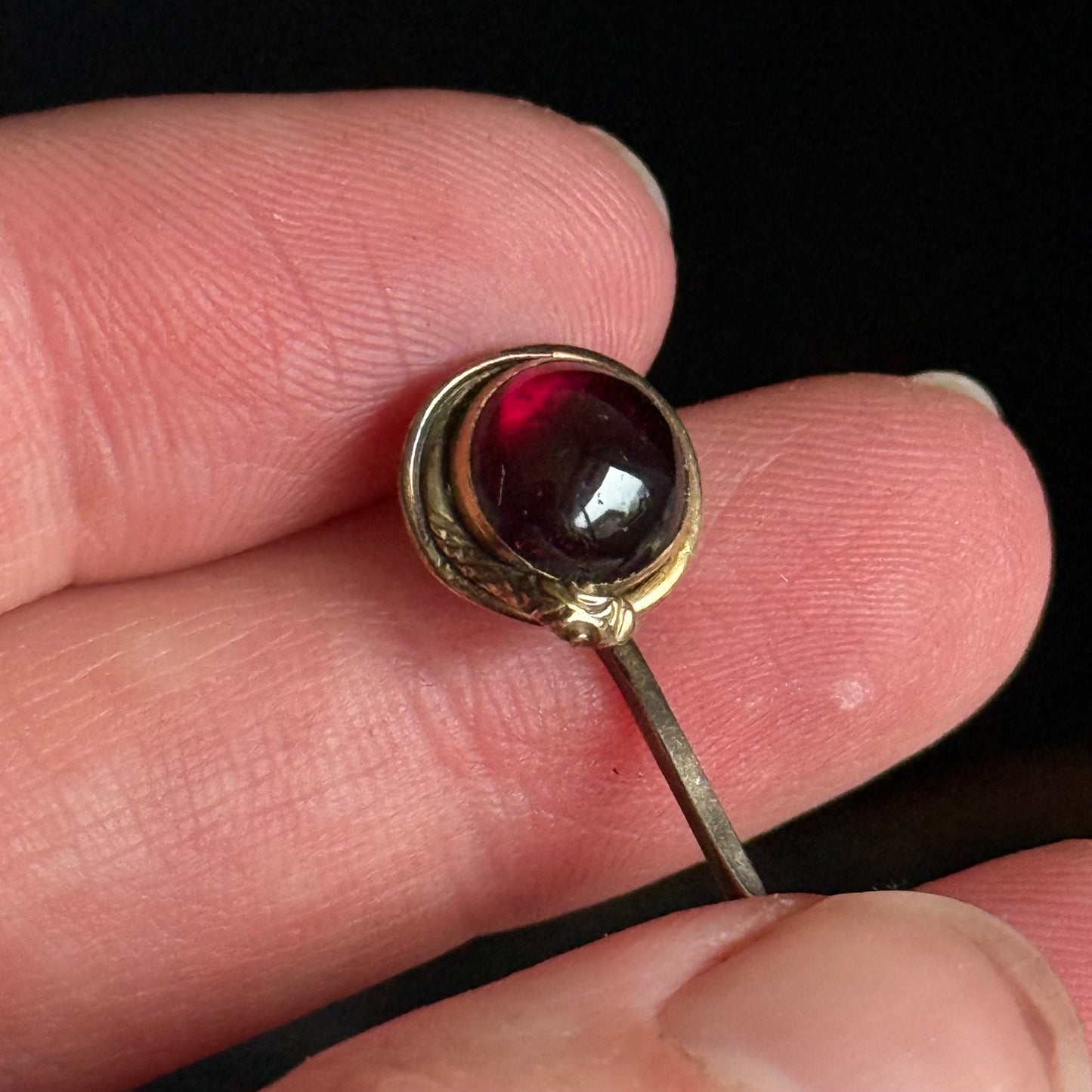 Boxed Antique Victorian Snake Garnet Pin; Circa 1860