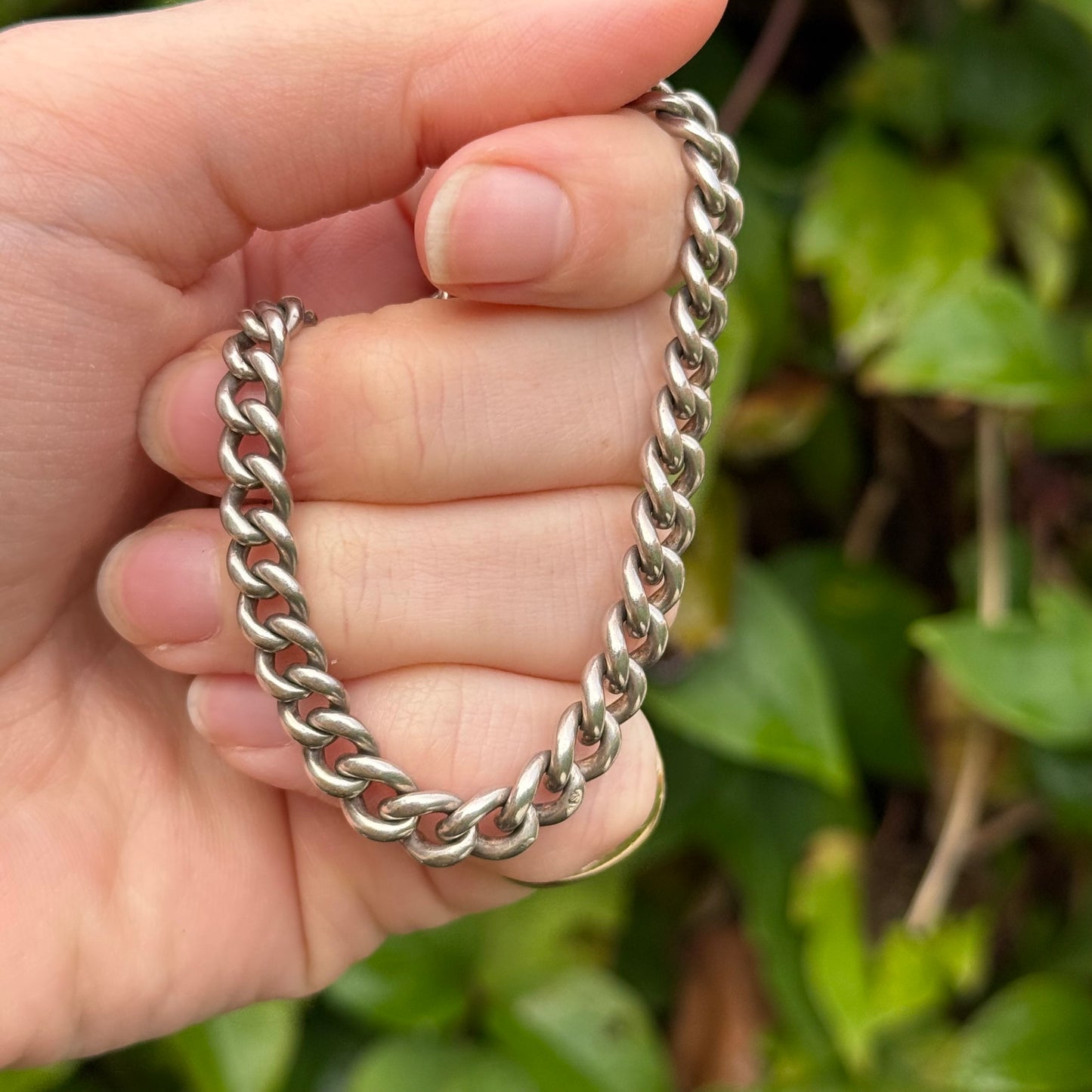Victorian Sterling Silver Graduated Link Bracelet with Heart Padlock Clasp