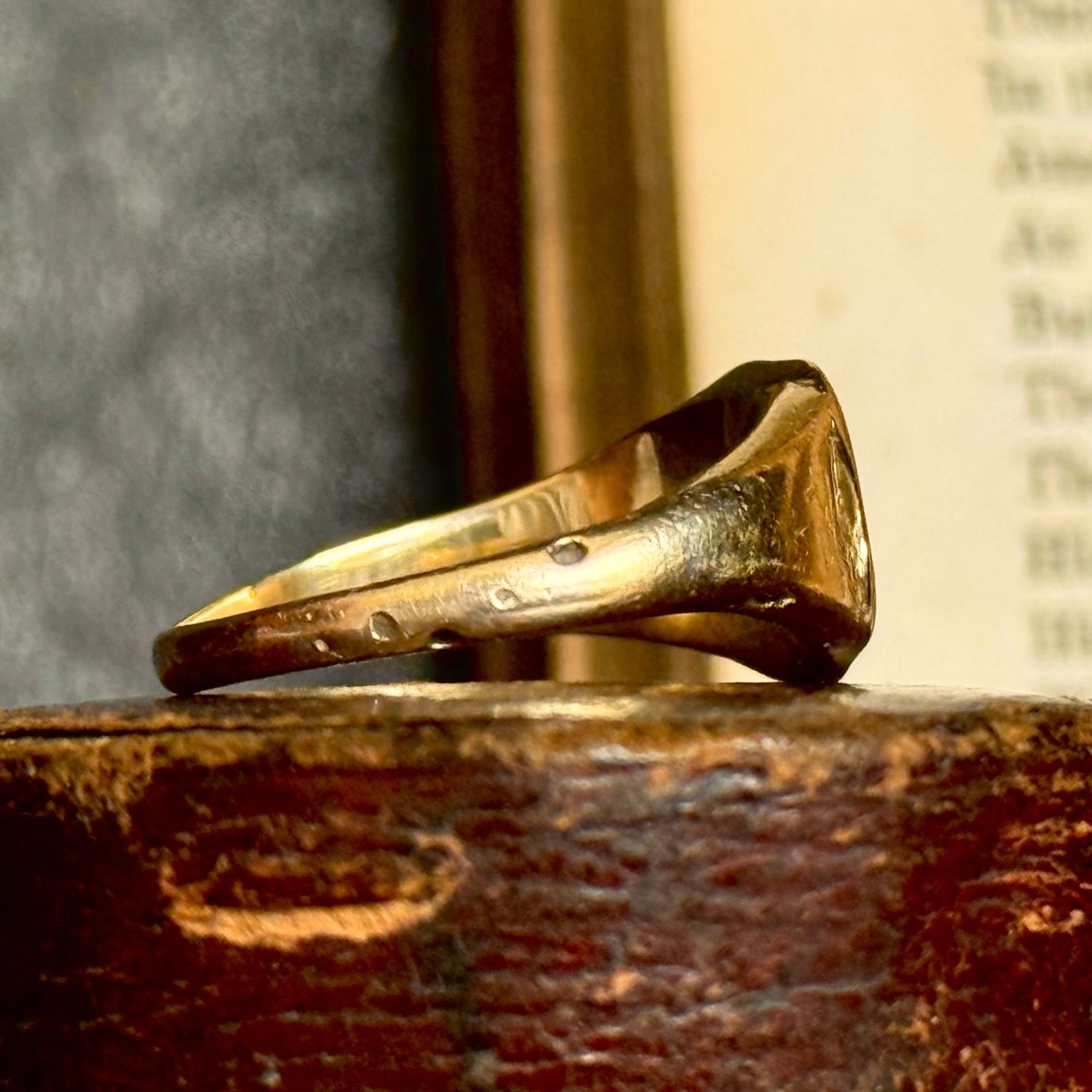 Antique Love Bird Intaglio Signet Ring in 9 Carat Gold; Circa 1860