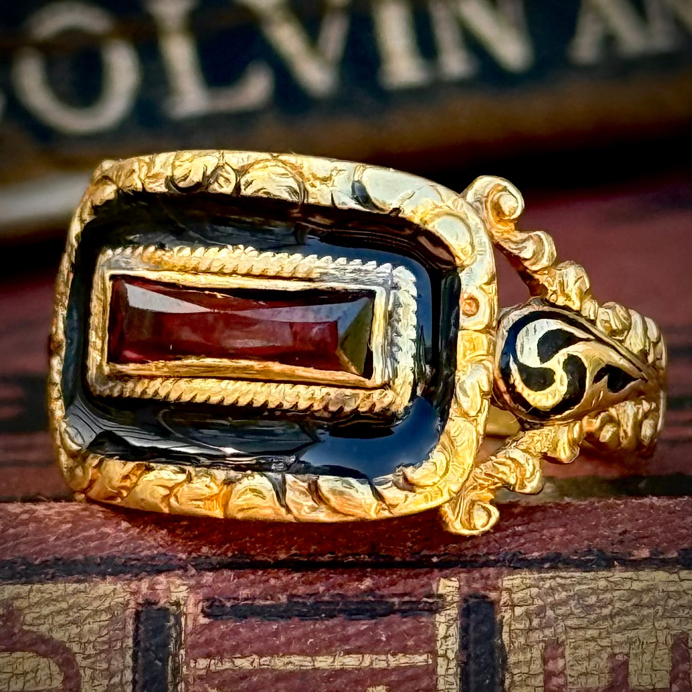 Georgian Garnet Mourning Ring; Circa 1829