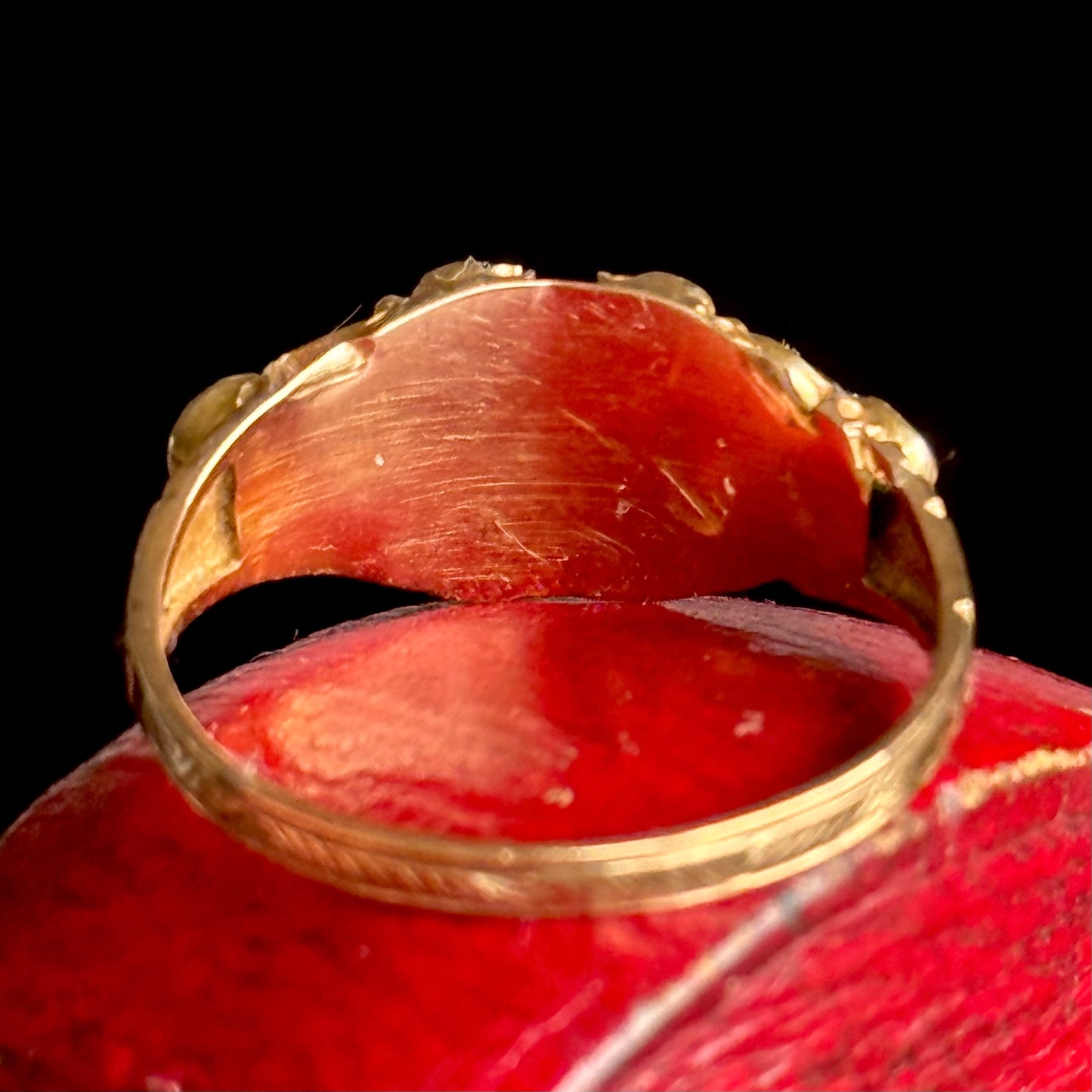 Antique Victorian Garnet & Pearl Ring in 9 Carat Gold; Circa 1870