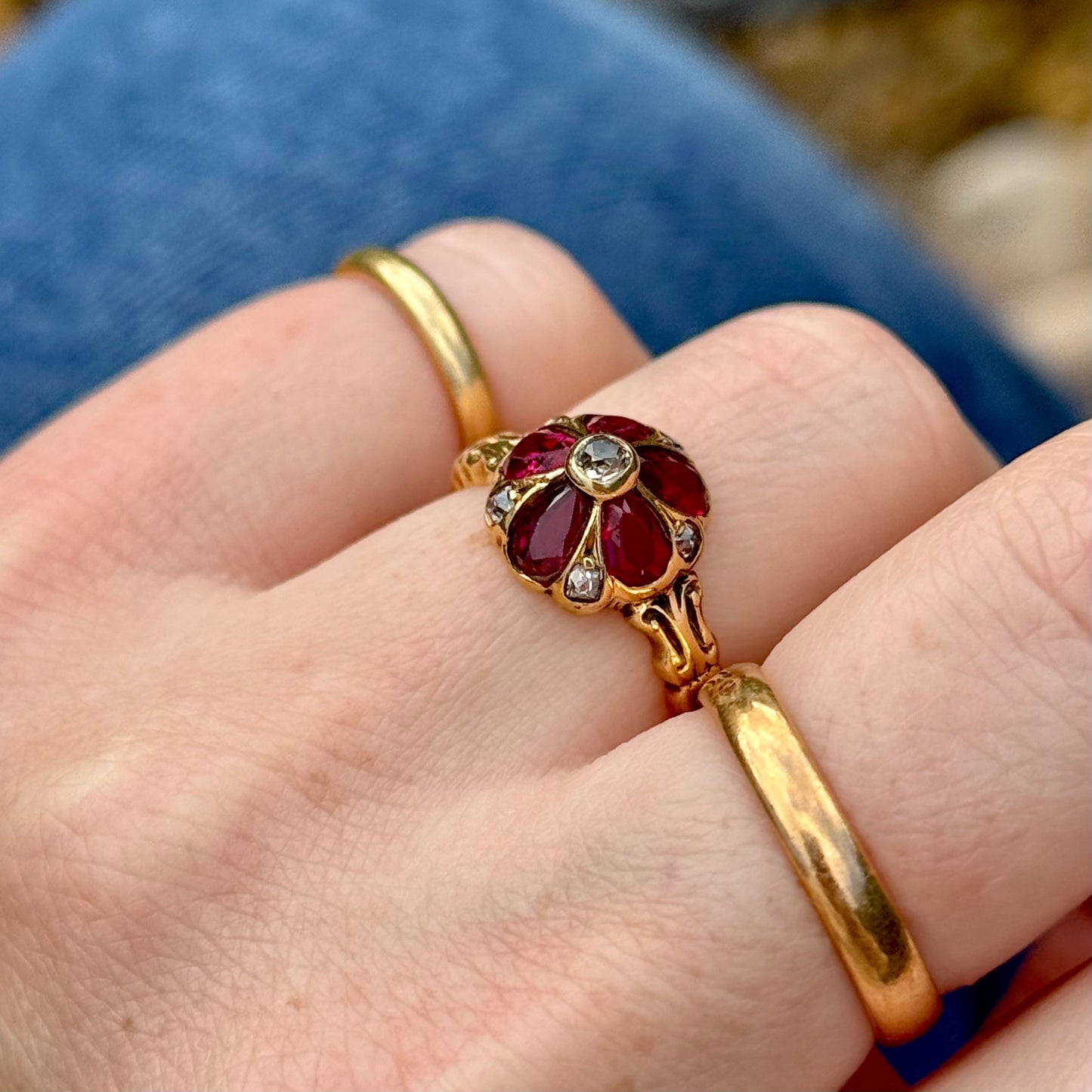 Antique Ruby & Diamond Viola Ring in 18 Carat Gold