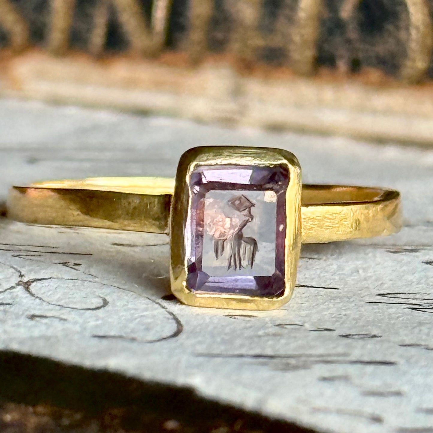 Handmade Amethyst Intaglio Ring in 22 Carat Gold