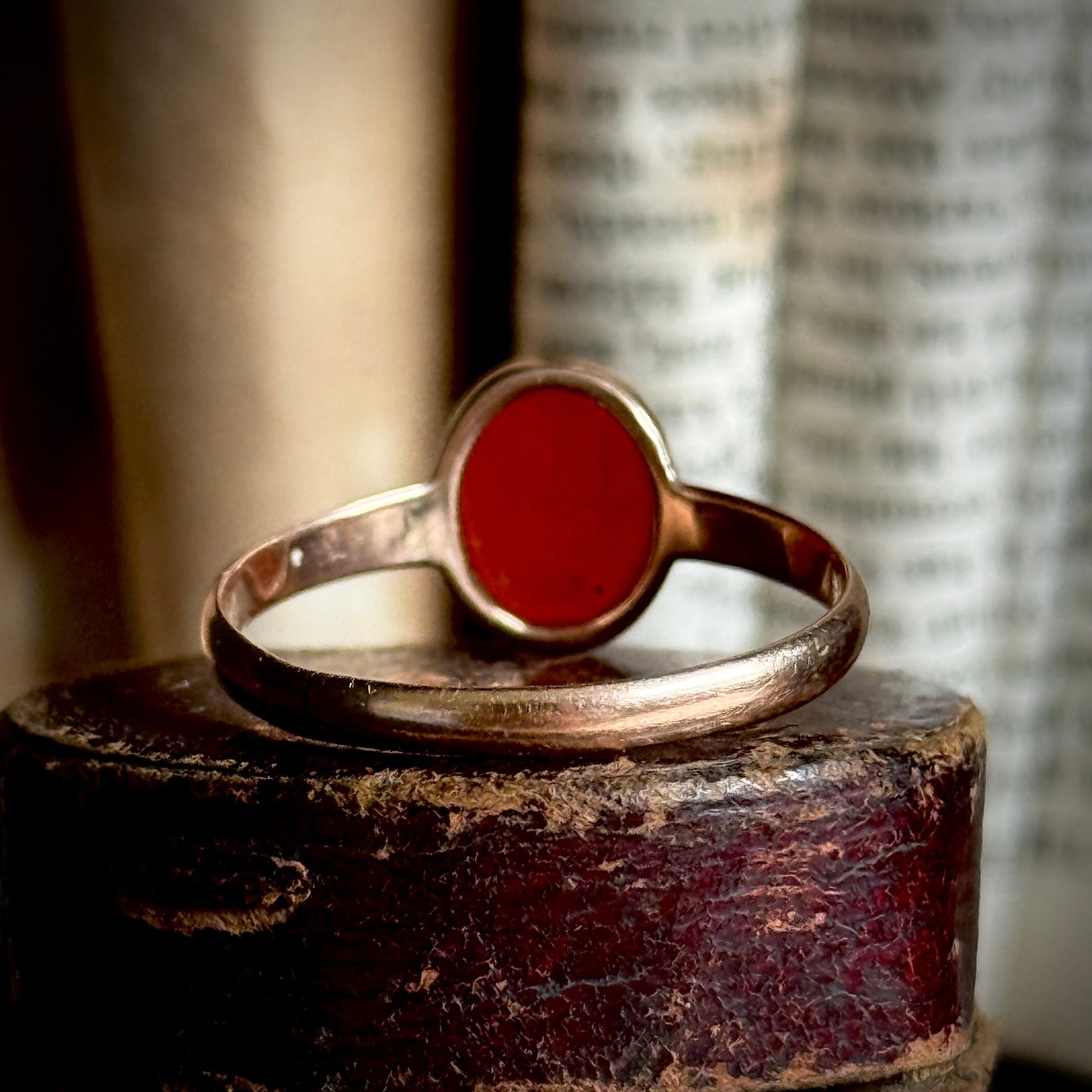 Edwardian Baha’i Ring Stone Ring in 9 Carat Rose Gold; Circa 1900