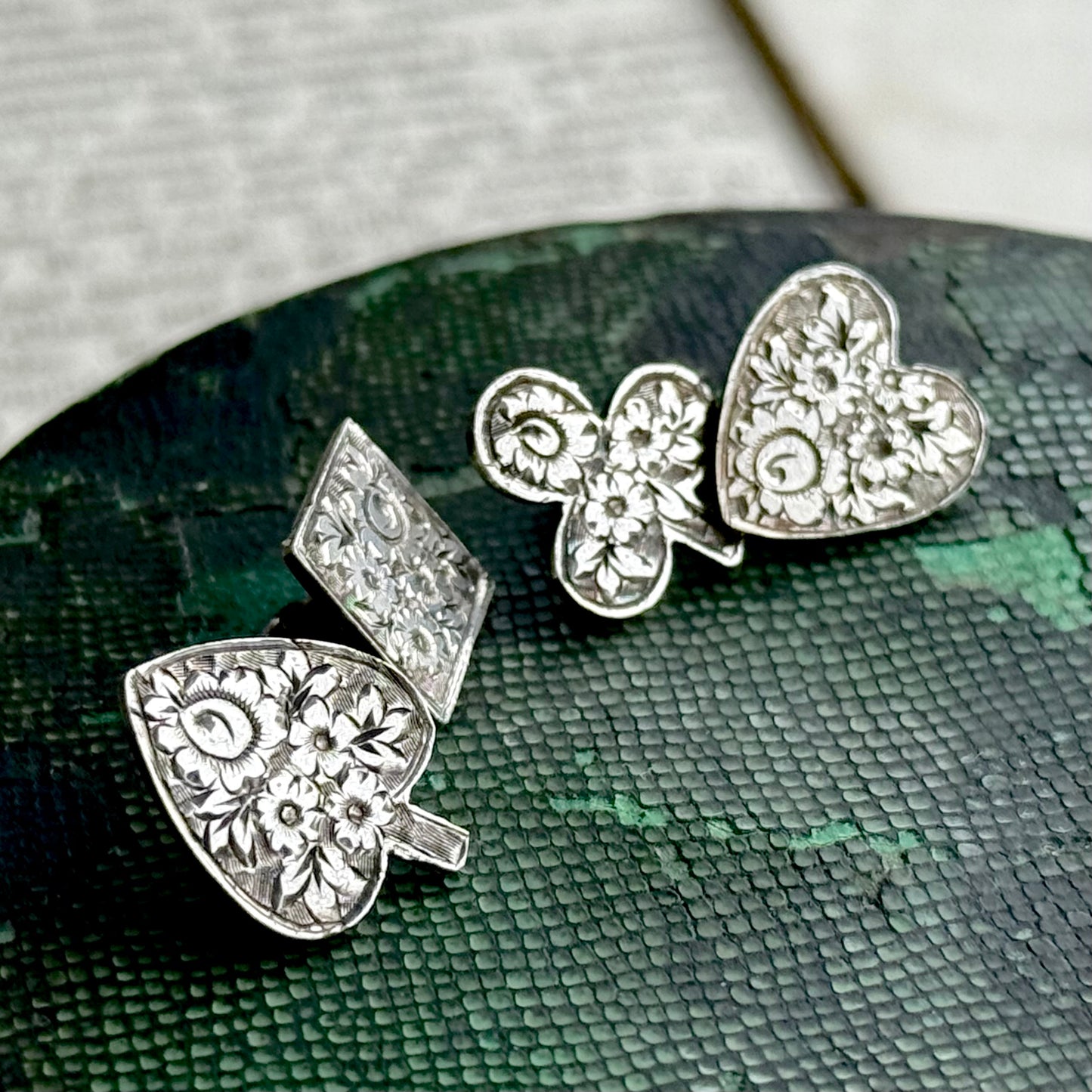 Victorian Silver Playing Card Suit Cufflinks; Circa 1898