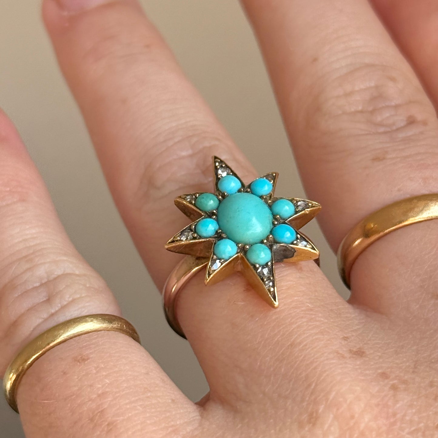 Antique Turquoise & Diamond Star ring