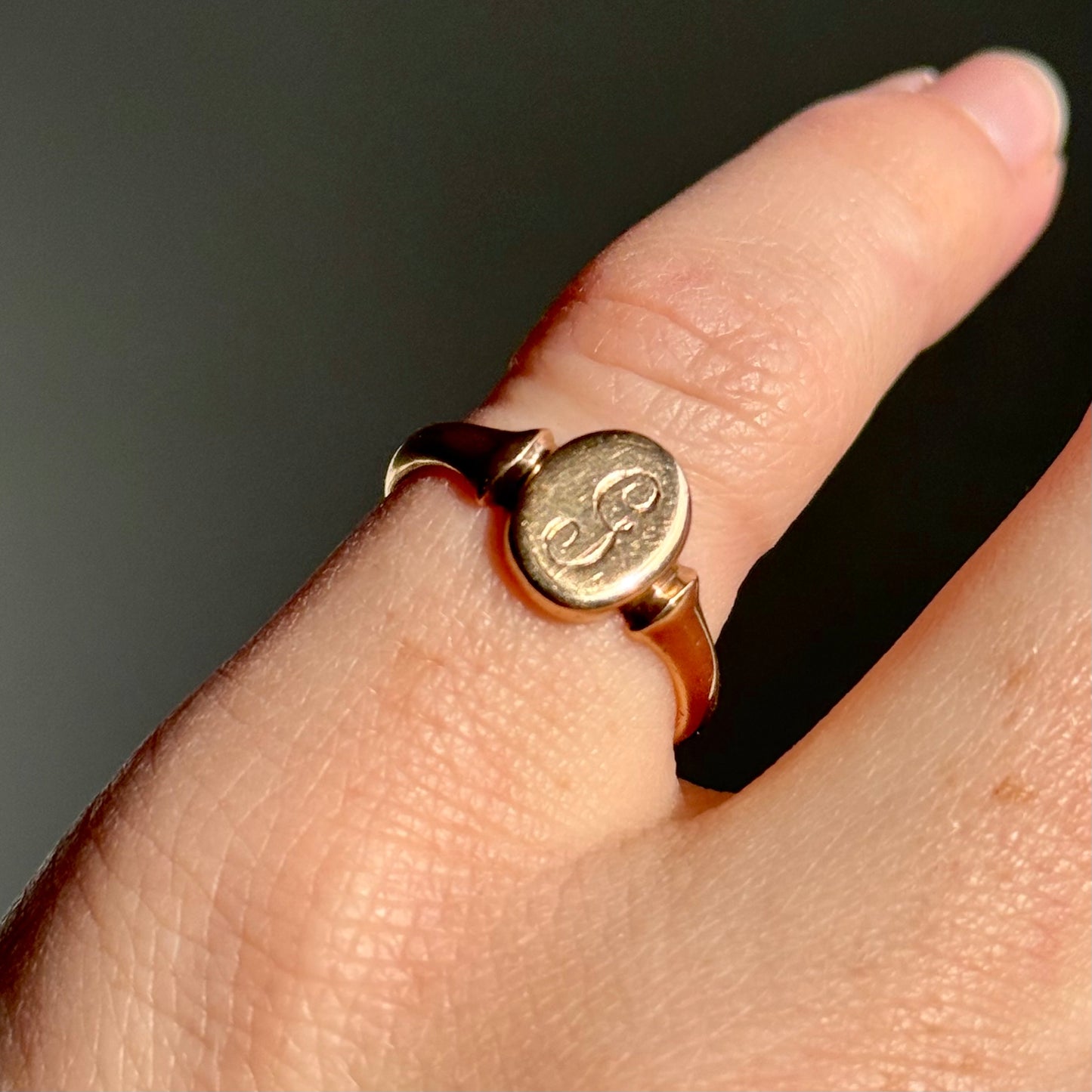 Antique 'G' Signet Ring in 9 Carat Rose Gold; Circa 1923