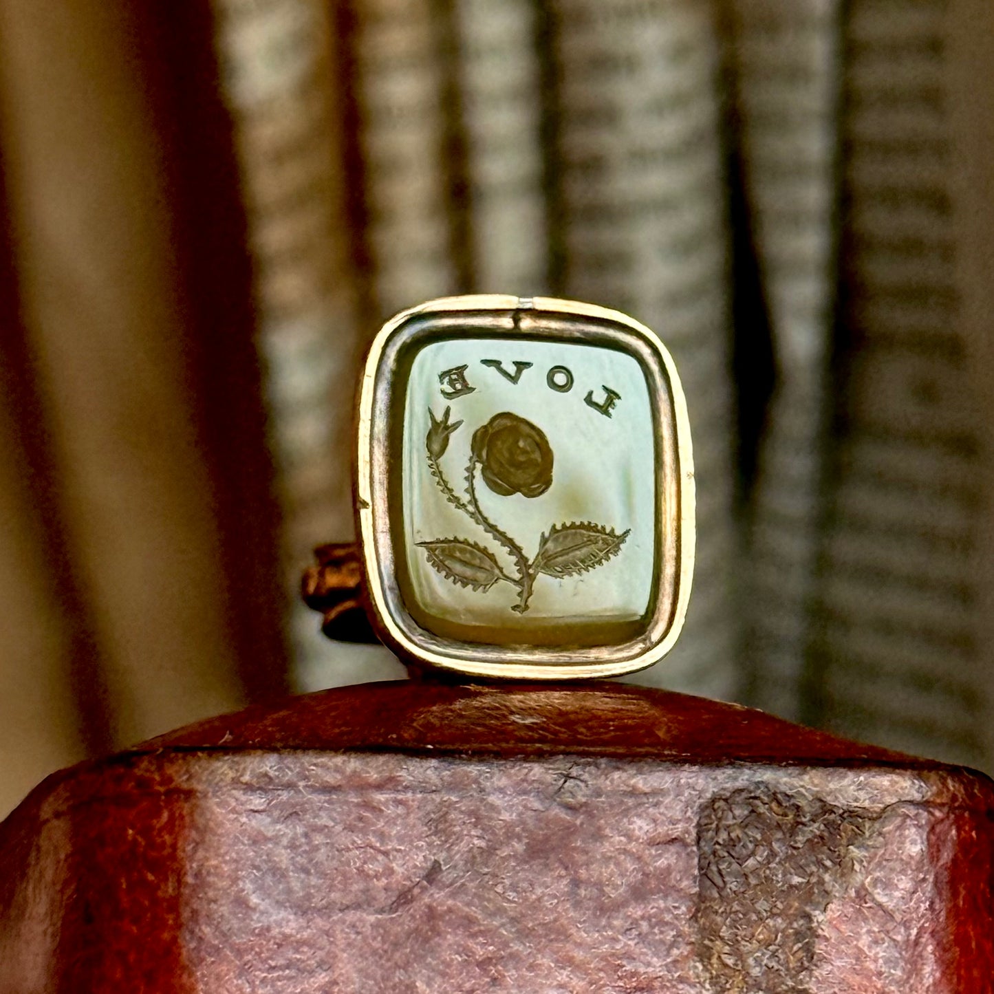 Victorian 'Love' & Rose Intaglio Fob Pendant; Circa 1860