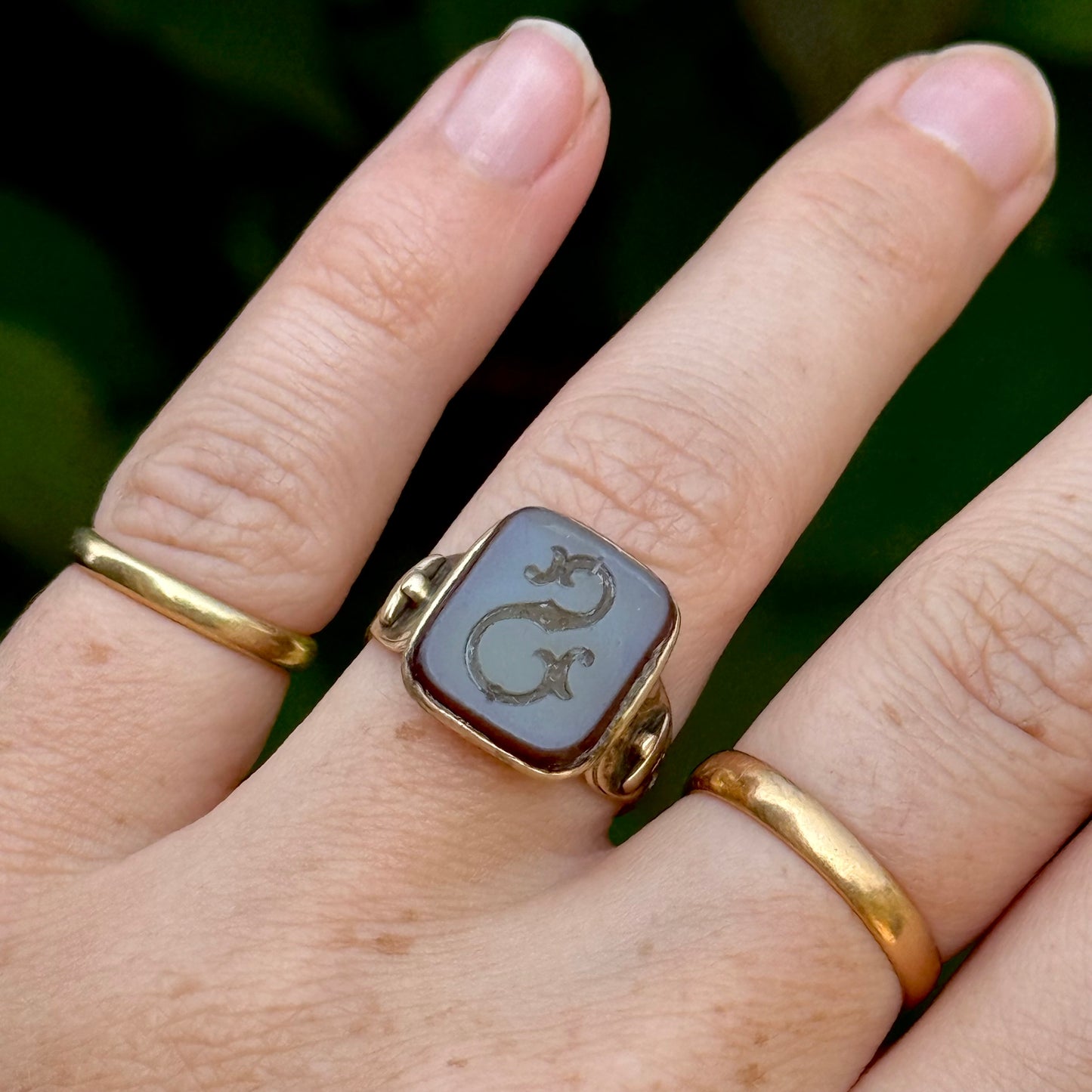 Antique Sardonyx 'S' Signet Ring; Circa 1890