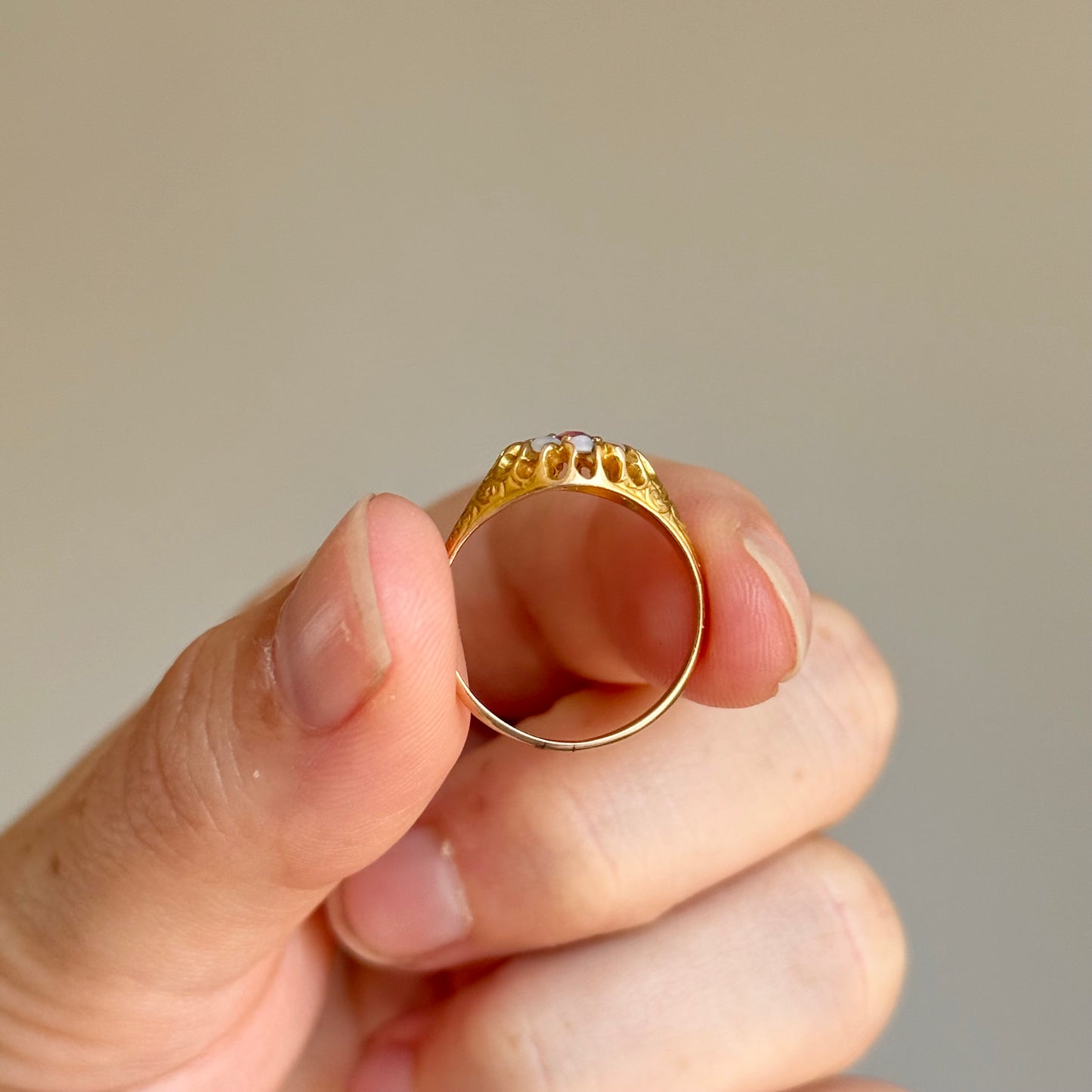 Antique Ruby & Opal Cluster Ring in 15 Carat Gold; Circa 1880