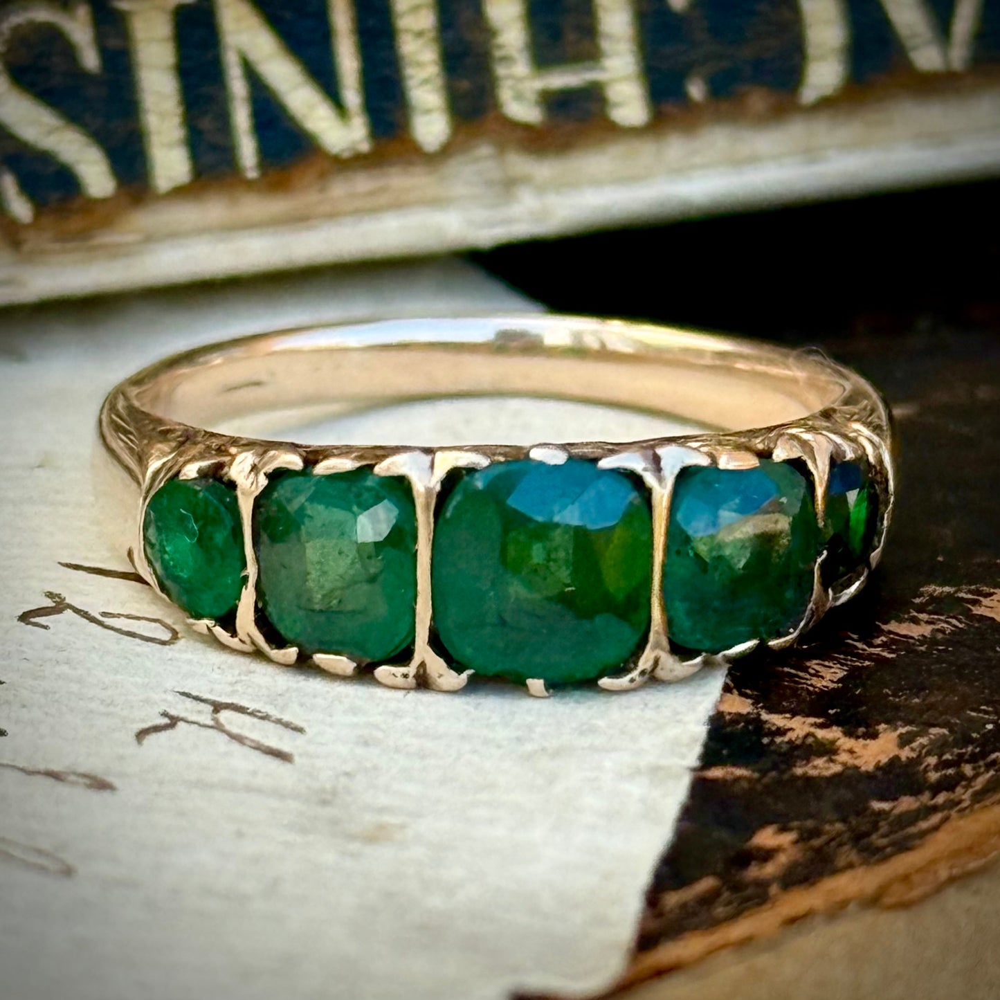 Antique Emerald & Paste Five Stone Ring