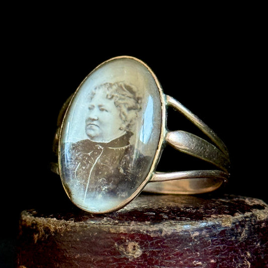 Antique Victorian Mourning 'Mary' Portrait Ring; Circa 1860