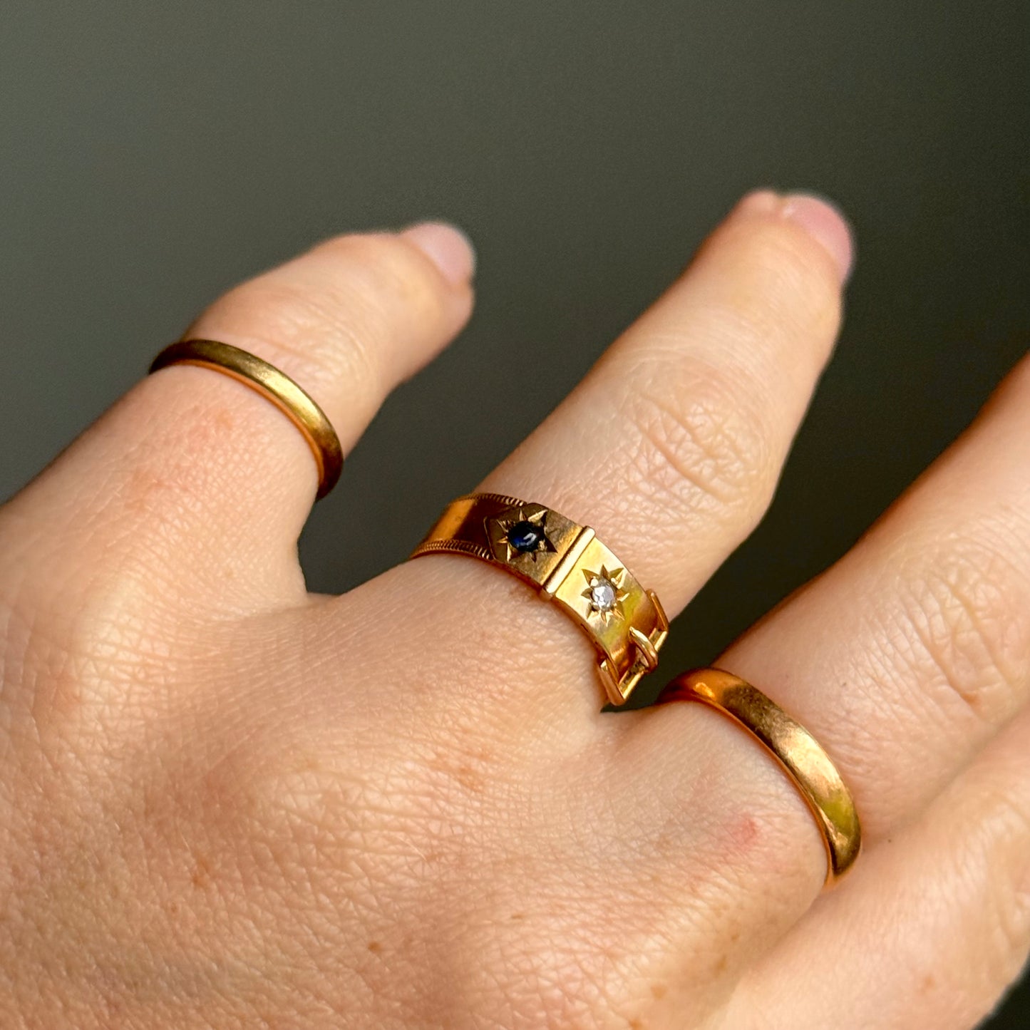 Victorian Buckle Diamond Ring in 15 Carat Gold; Circa 1891