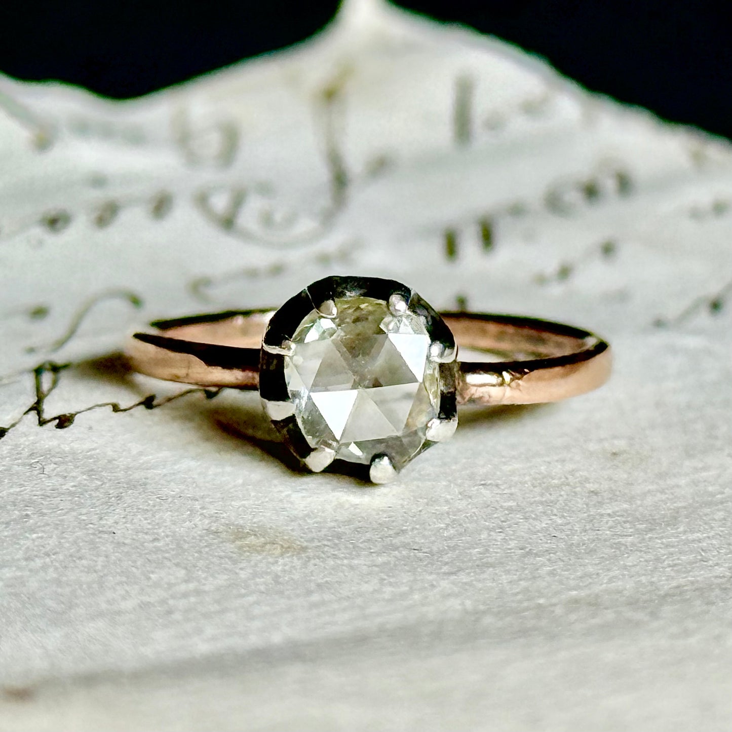 Georgian Rose Cut Diamond Ring in 9 Carat Rose Gold