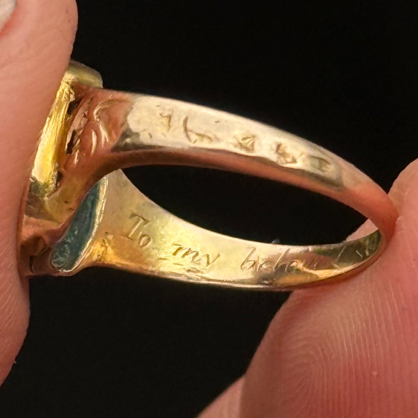 Antique Victorian Forget me Not Mourning Ring; Circa 1856