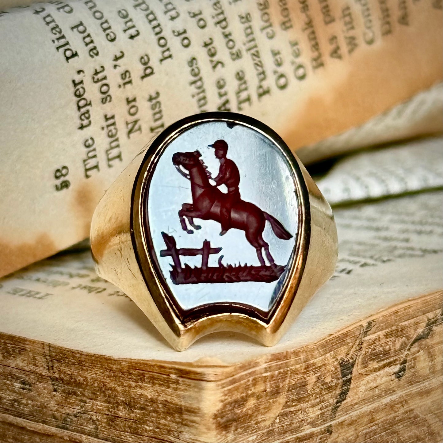 Antique Horseshoe Carnelian Signet Ring in 9 Carat Gold; Circa 1890