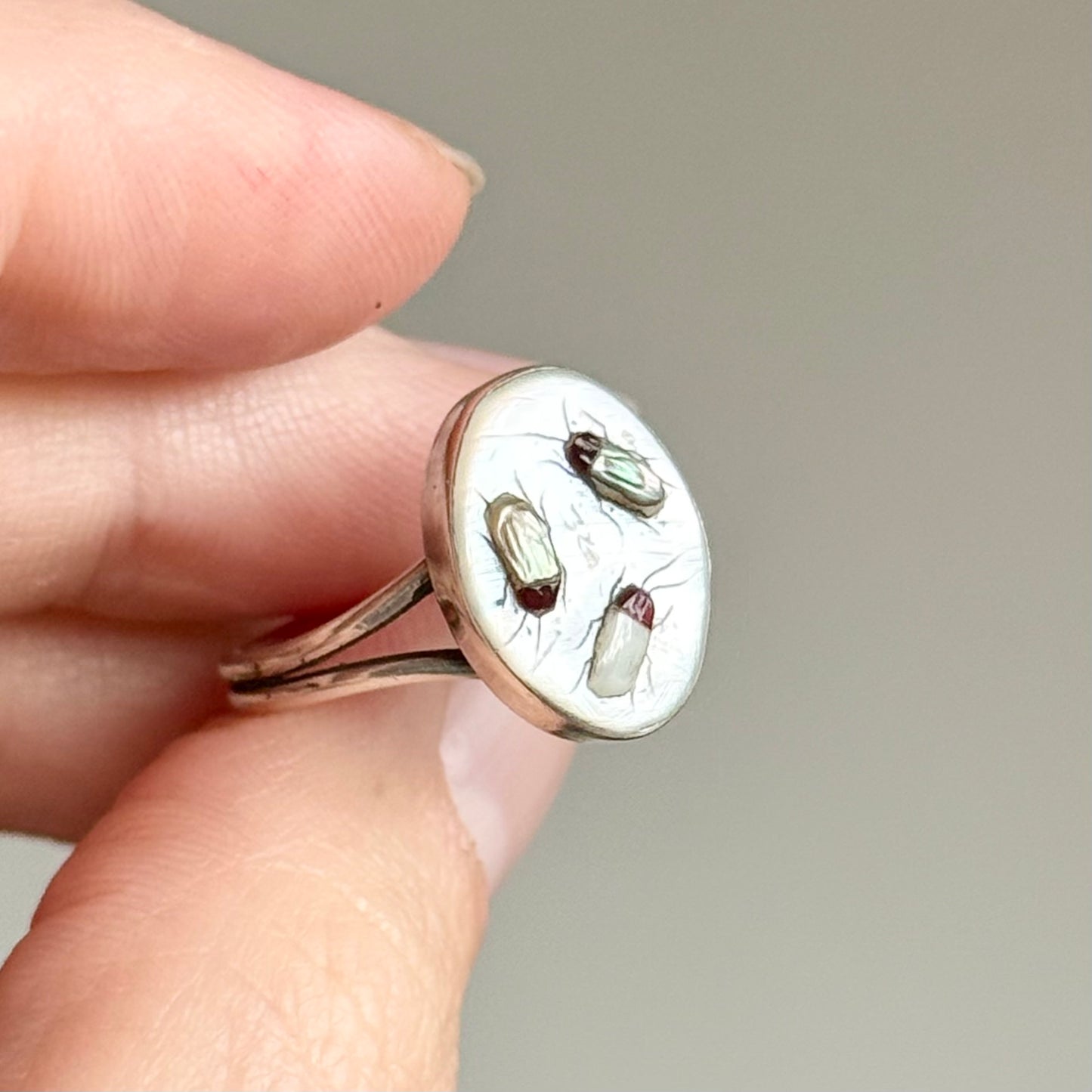 Vintage Shibayama Ring in Sterling Silver