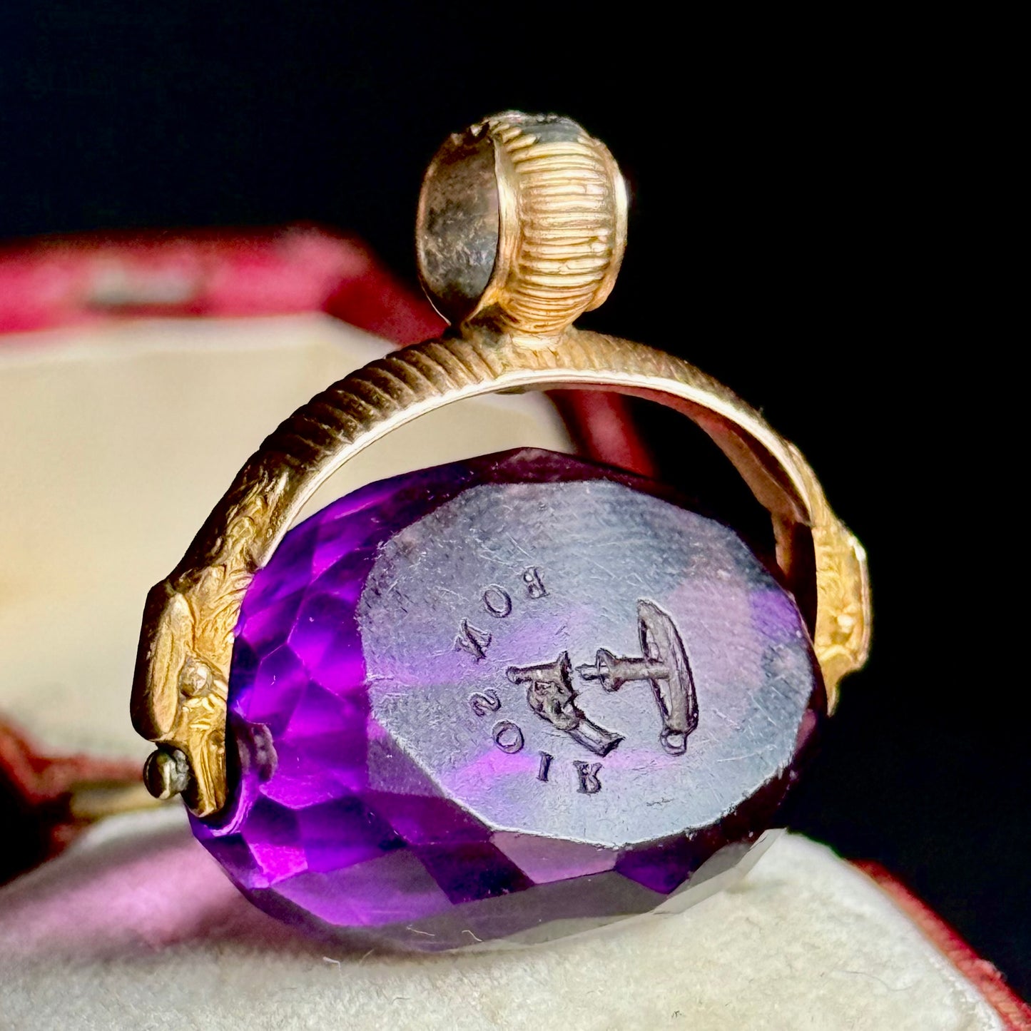 Victorian French Triple Sided Snake Fob Seal in 15 Carat Gold; Circa 1850