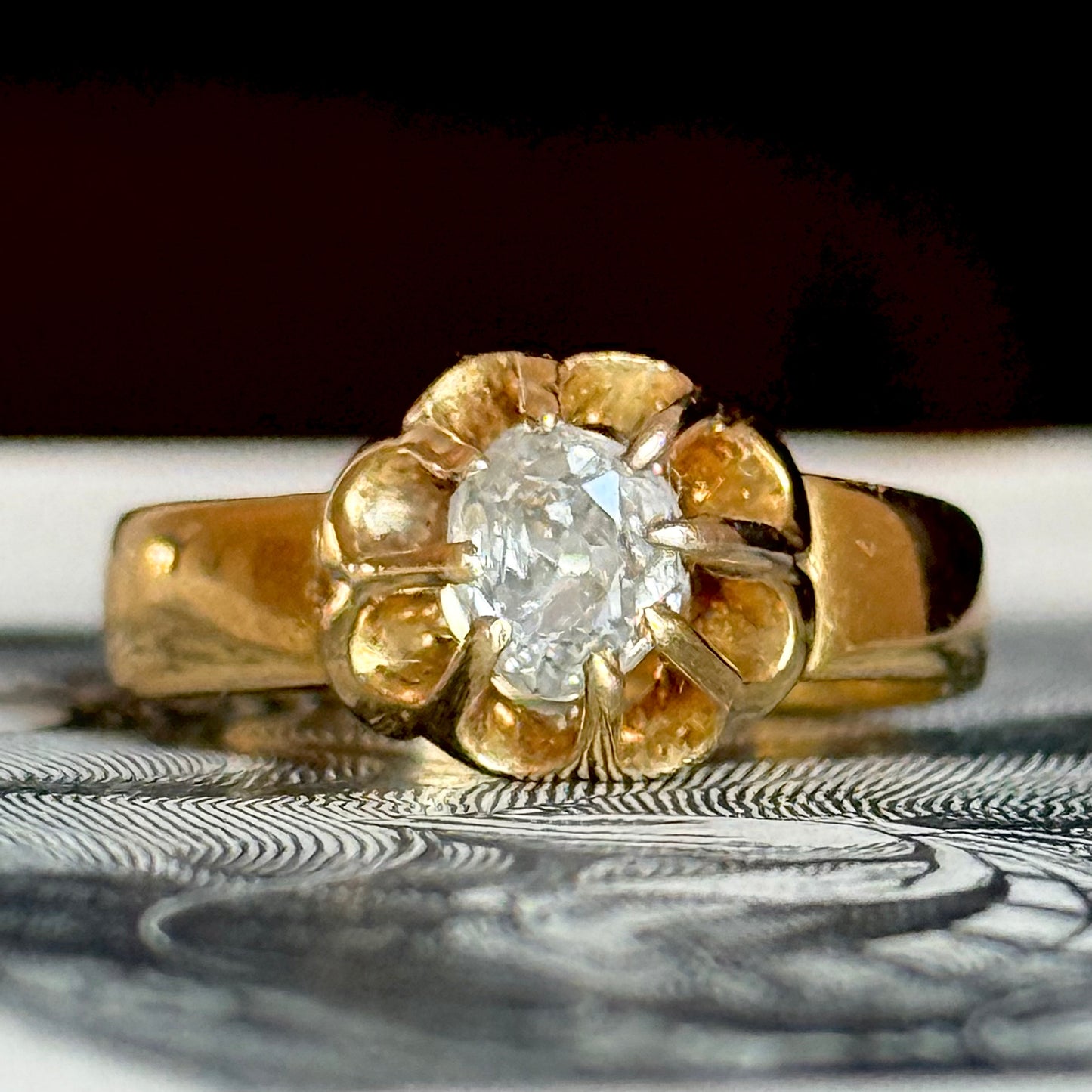 Antique Oval Old Cut Diamond Ring; Circa 1878