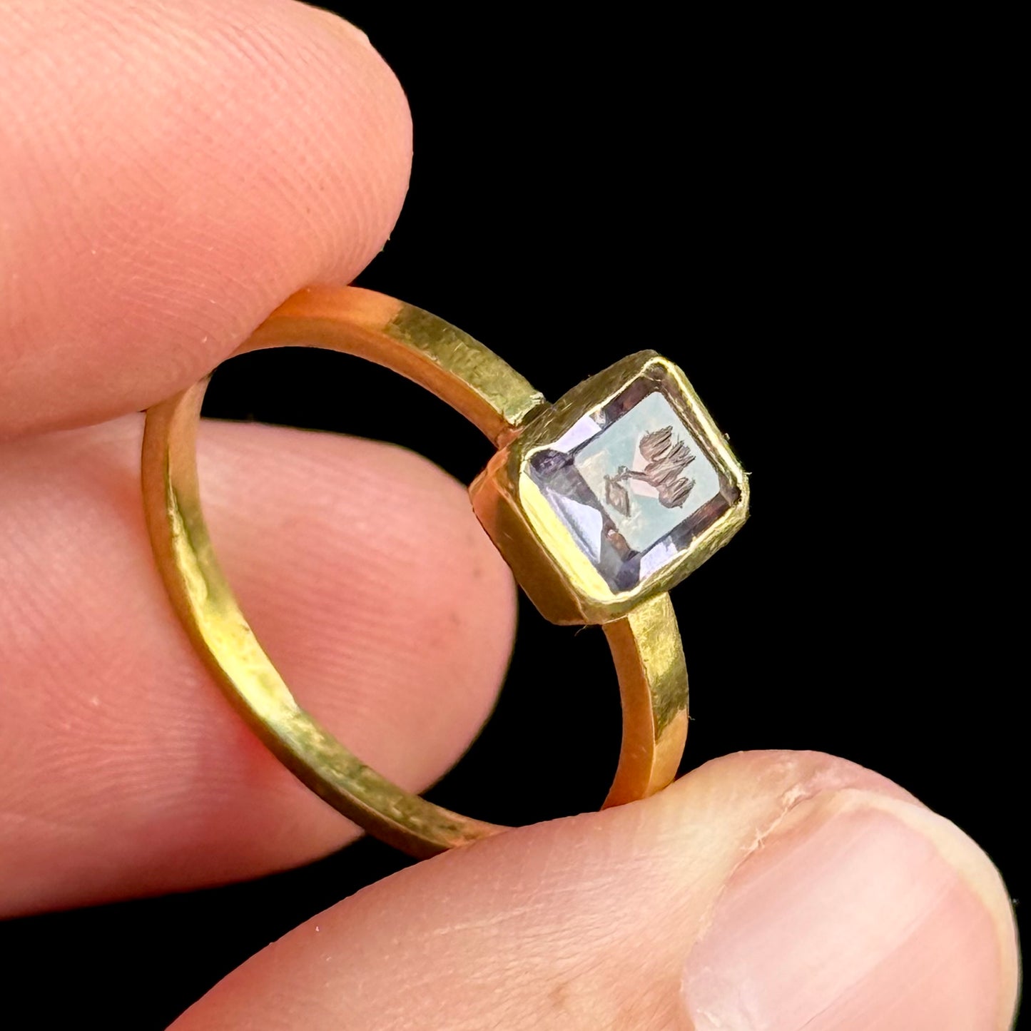 Handmade Amethyst Intaglio Ring in 22 Carat Gold