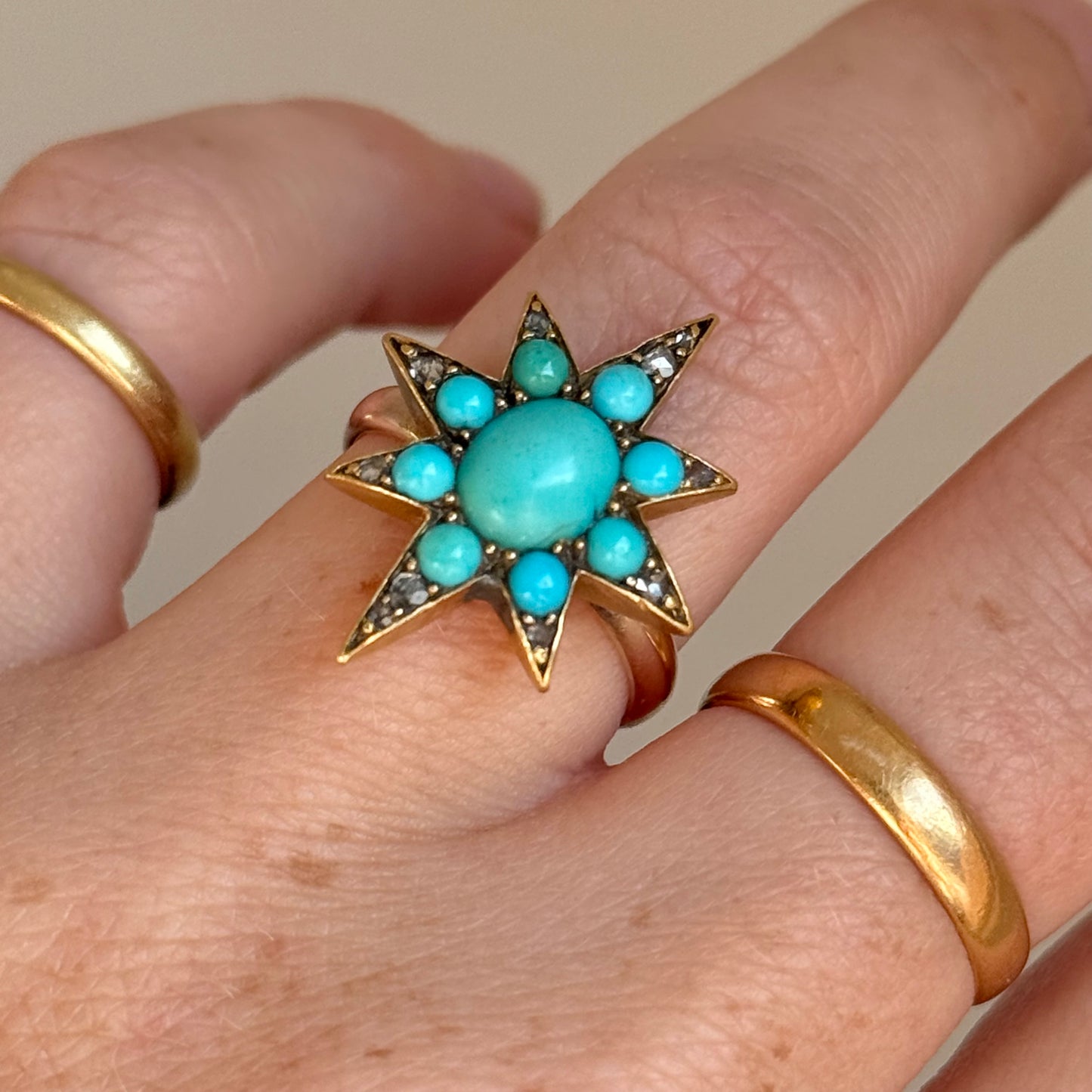 Antique Turquoise & Diamond Star ring