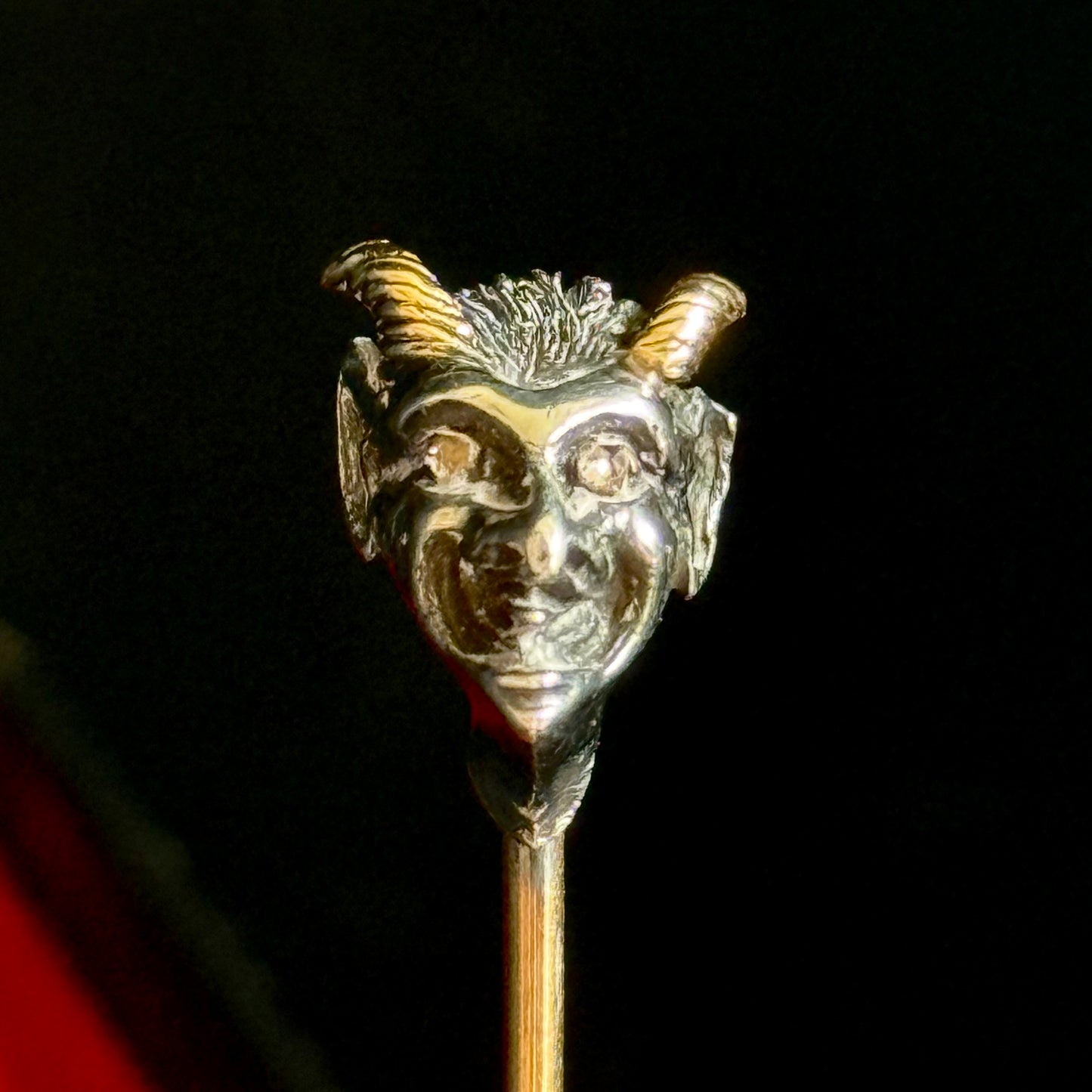Rare Victorian Devil’s Head Tie Pin with Rose Cut Diamonds in Box Circa 1870