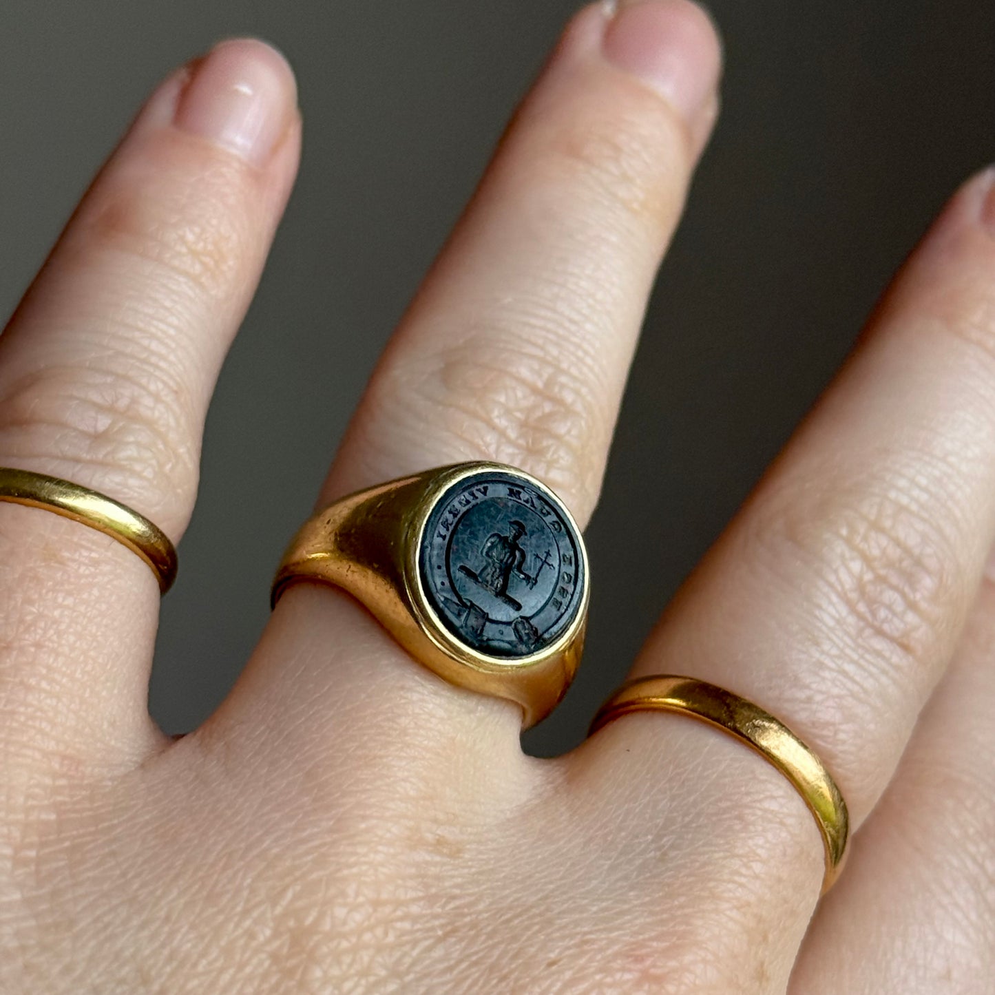 Antique Victorian Bloodstone Signet Ring in 18 Carat Gold; Circa 1880