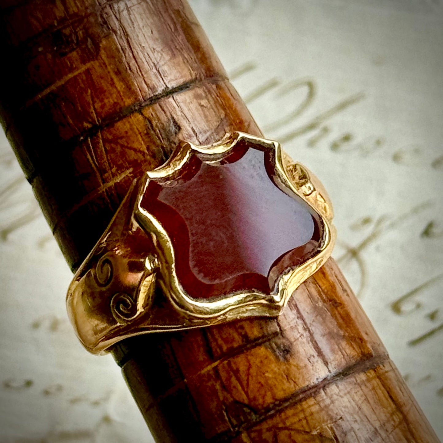 Antique Carnelian Signet Ring in 18 Carat Gold; Circa 1880