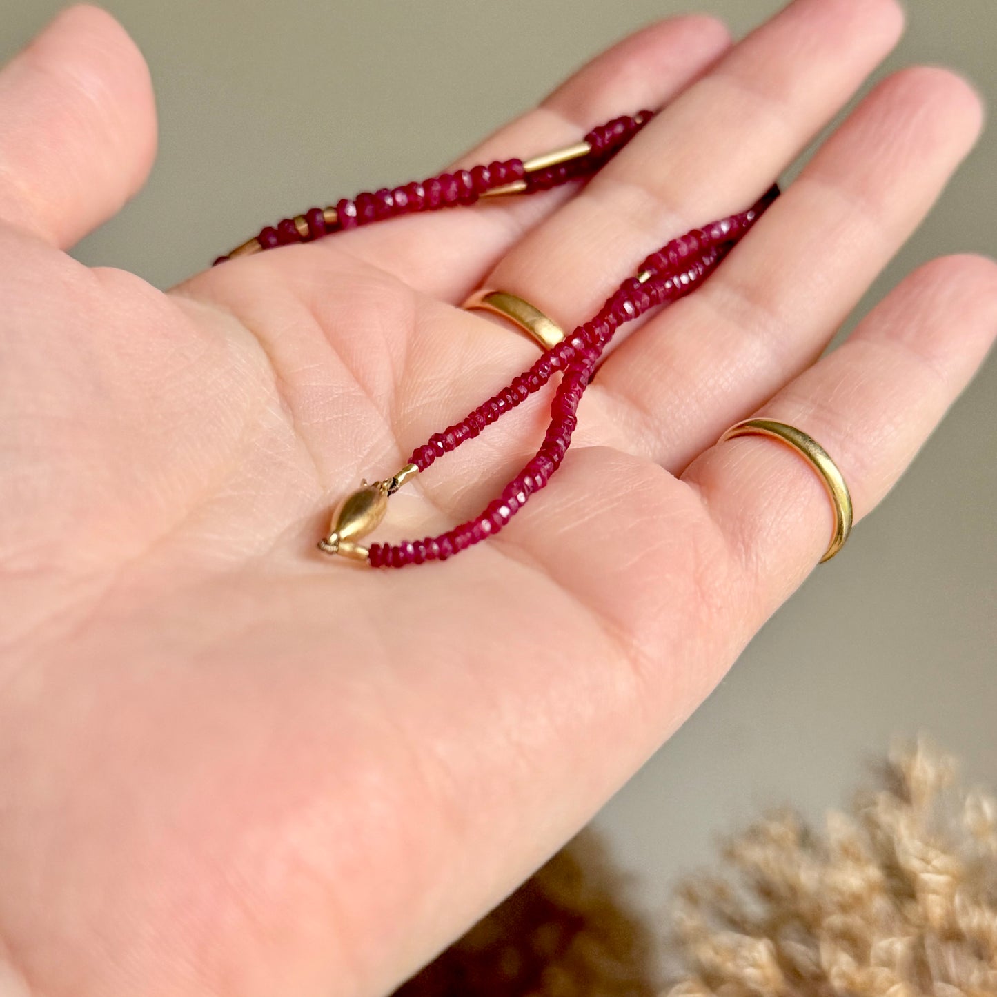 Graduated Ruby Bead Necklace in 9 Carat Gold
