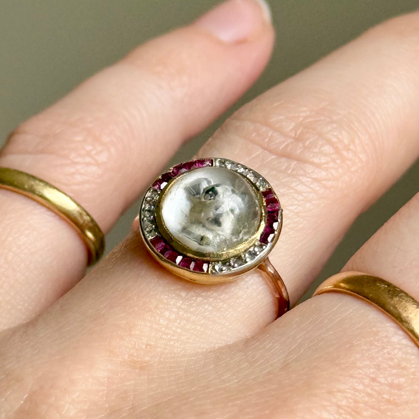 Victorian Essex Crystal, Diamond & Ruby Dog Ring, circa 1880