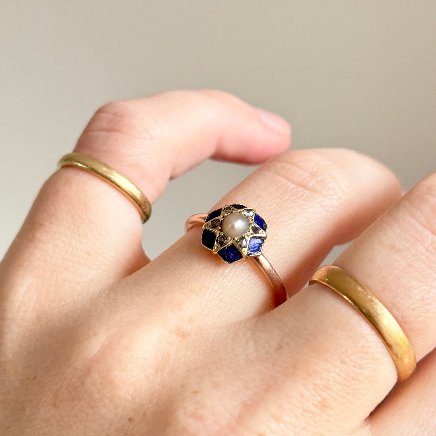 Enchanting Victorian Star Motif Diamond & Enamel Ring