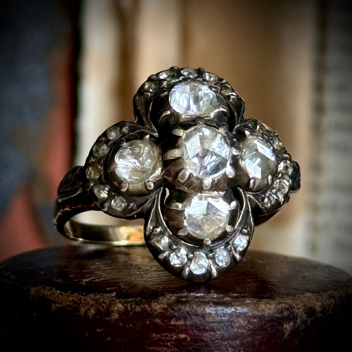 Antique Quatrefoil Rose Cut Diamond Ring; Circa 1900