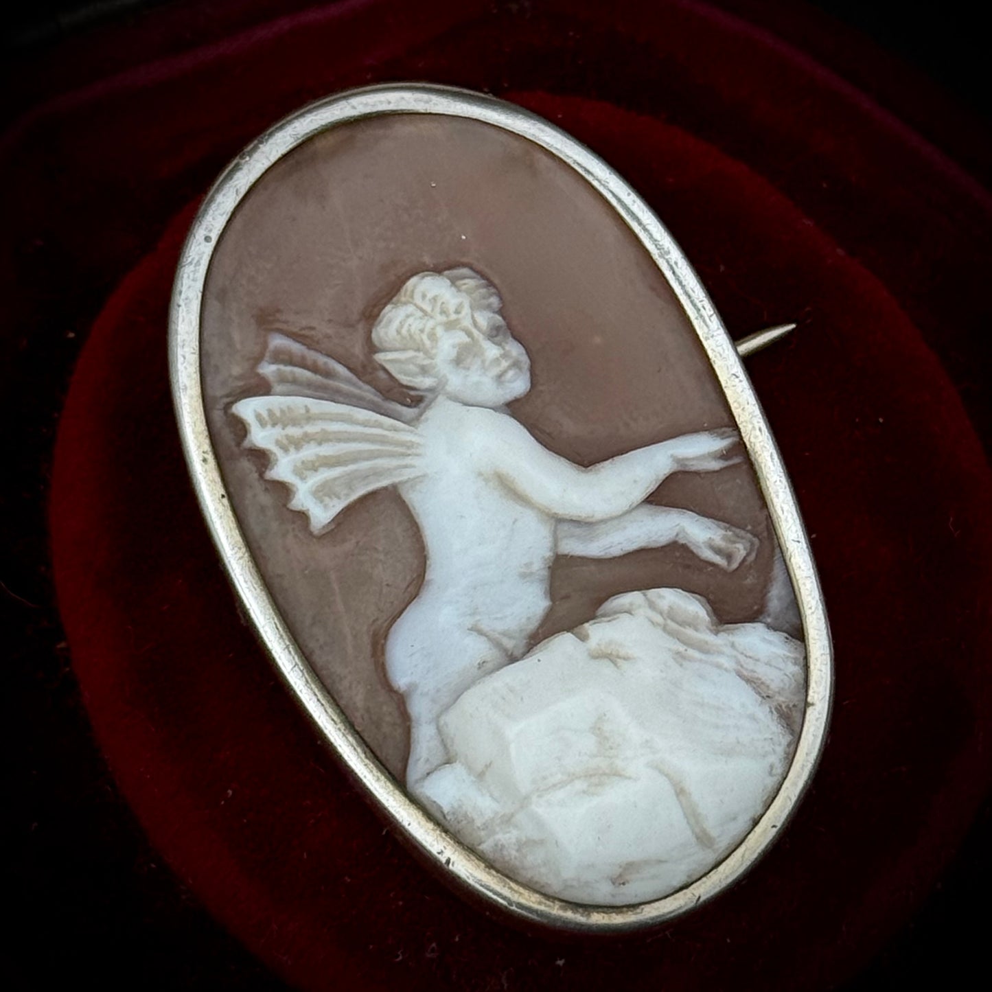 Antique Devilish Imp Cameo Brooch; Circa 1890
