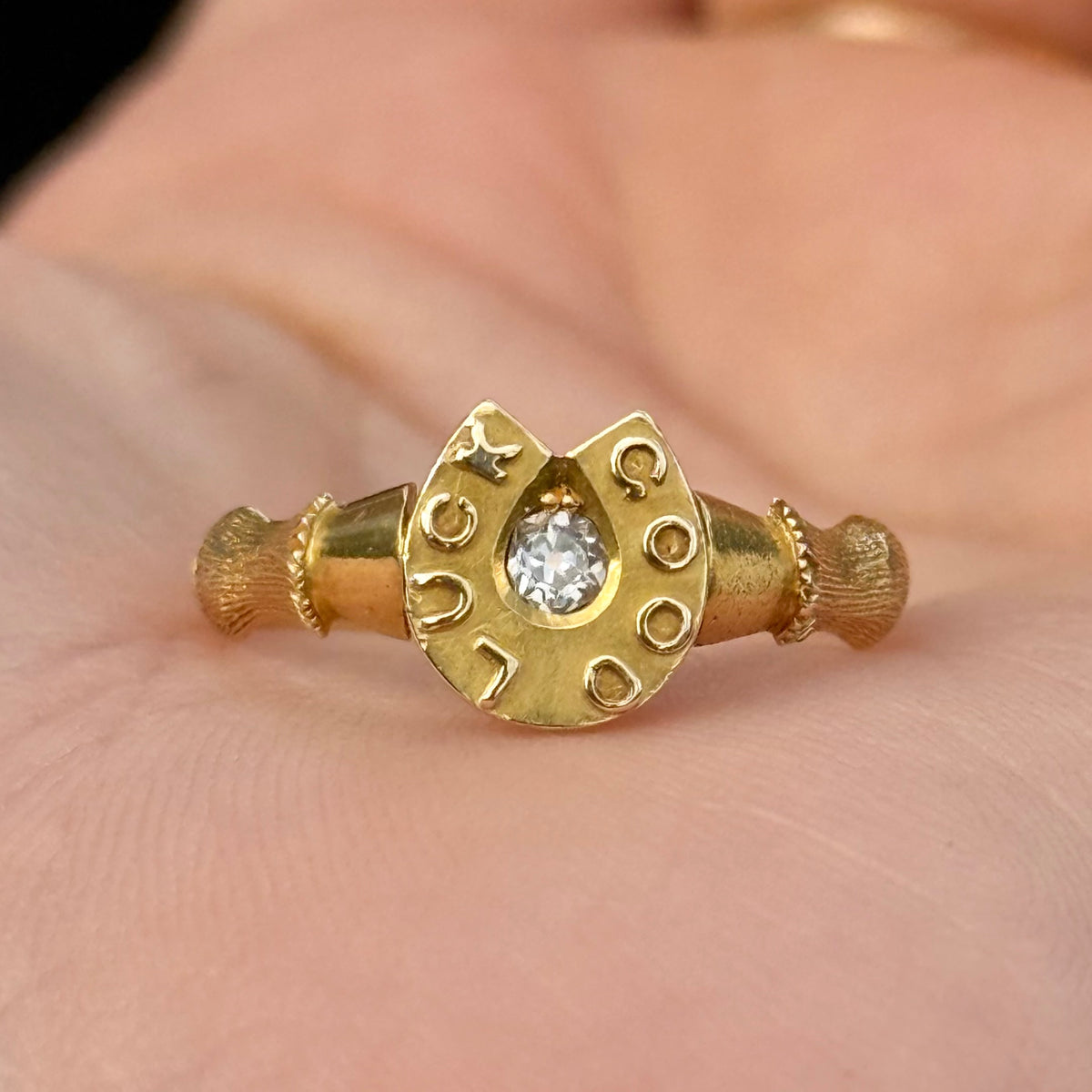 Antique Diamond Lucky Horseshoe Ring in 18 Carat Gold; circa 1884
