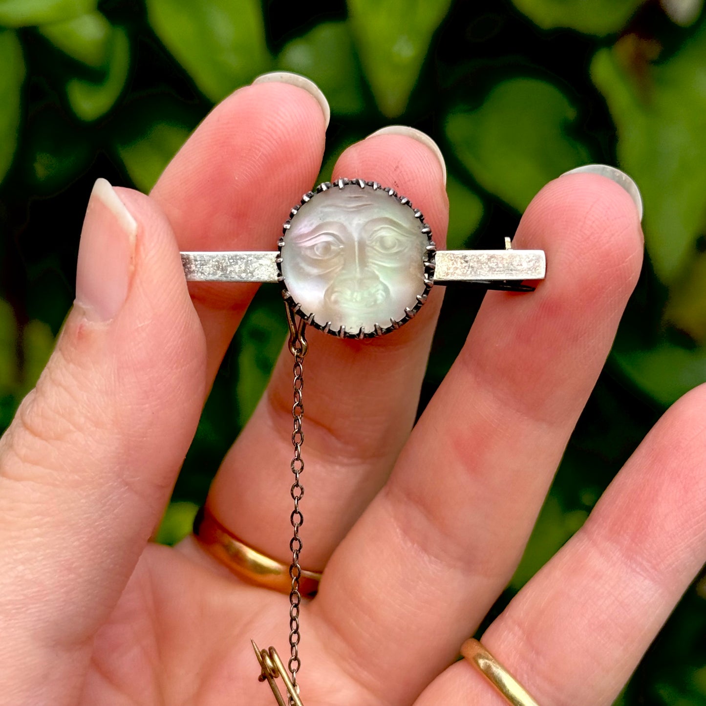 Victorian Man in the Moon Silver Brooch