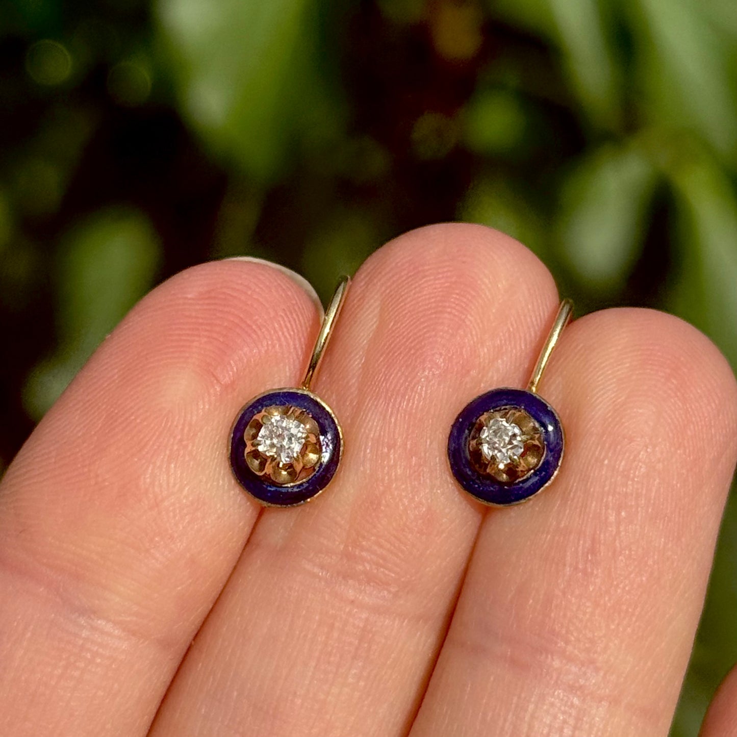 Antique Victorian Enamel and Diamond Earrings in 15 Carat Gold