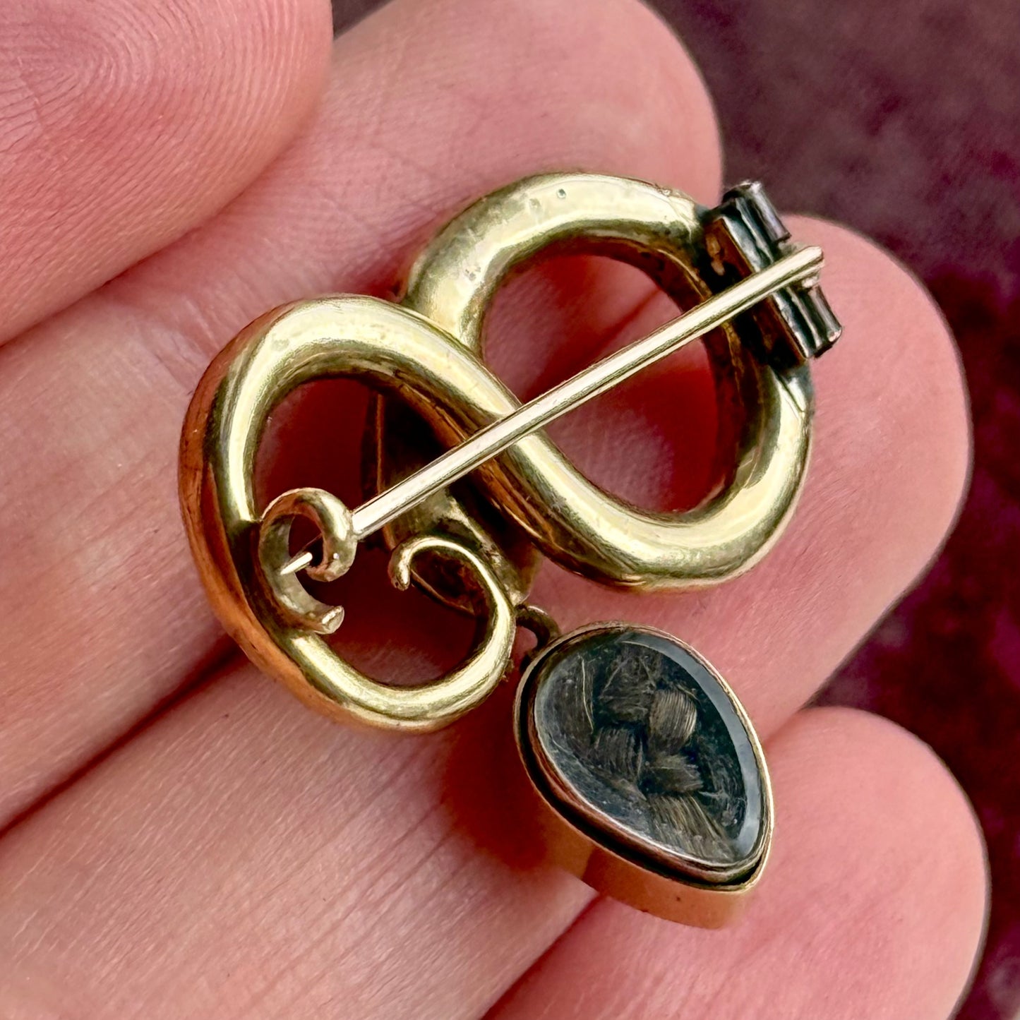 Antique Victorian Garnet Snake Mourning Brooch; Circa 1860